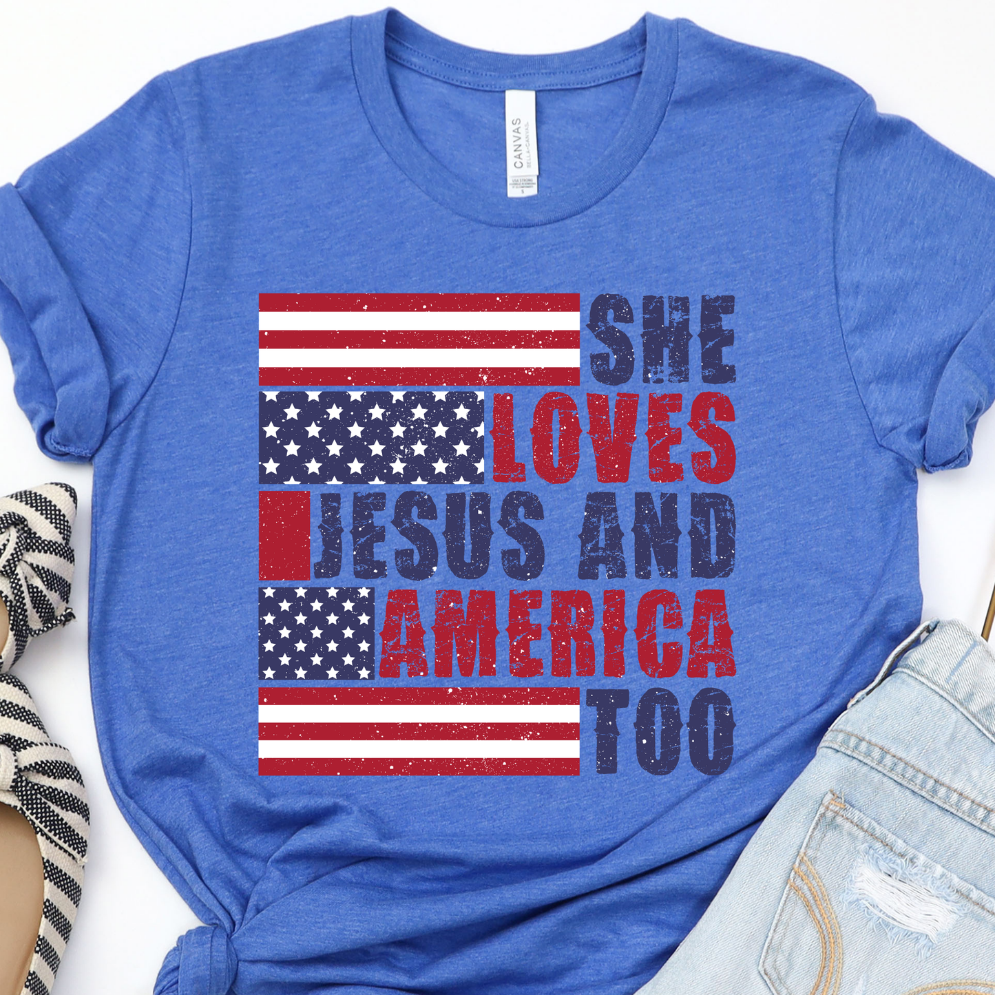 She Loves Jesus Blue Graphic Tee