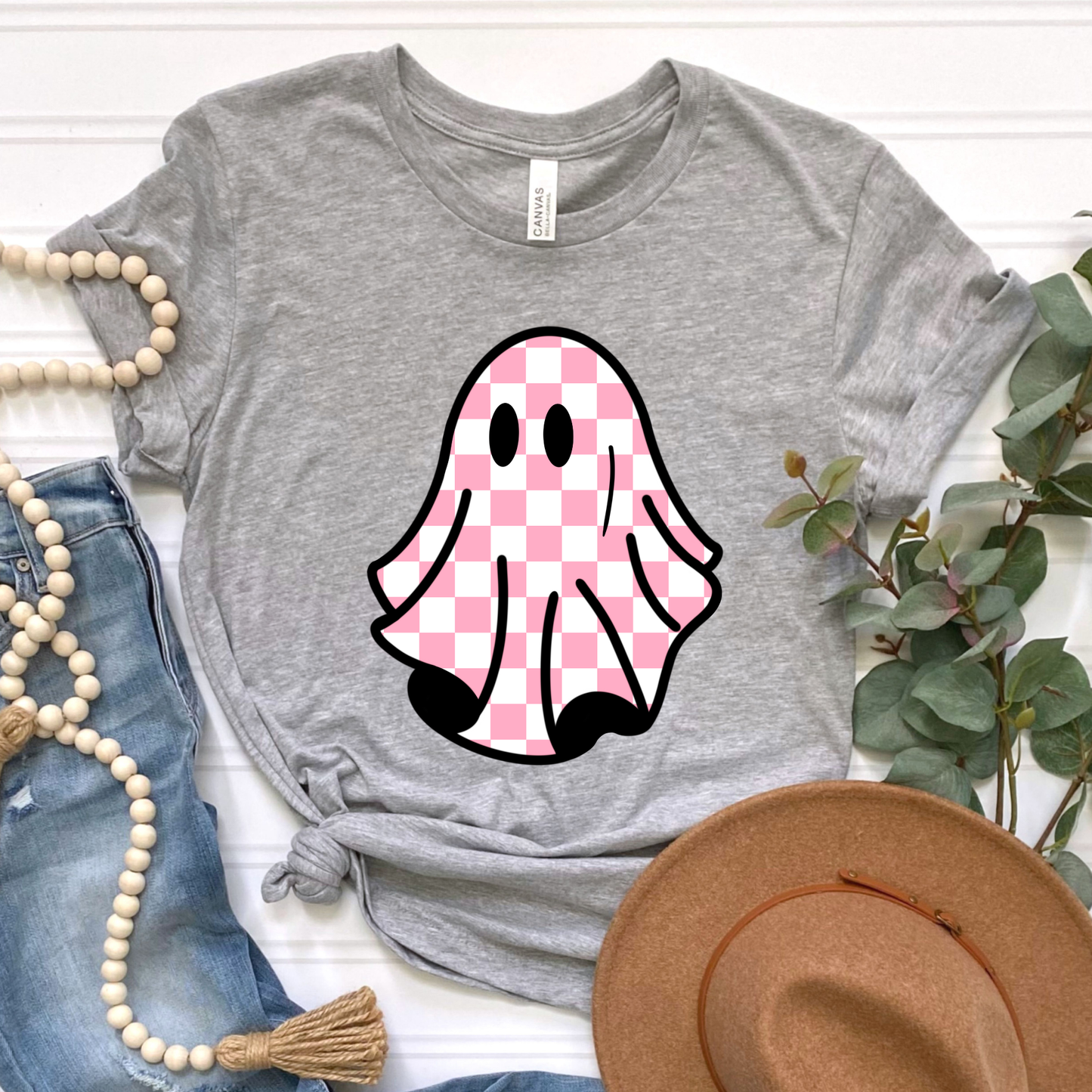 Pink Checkered Ghost Graphic Tee