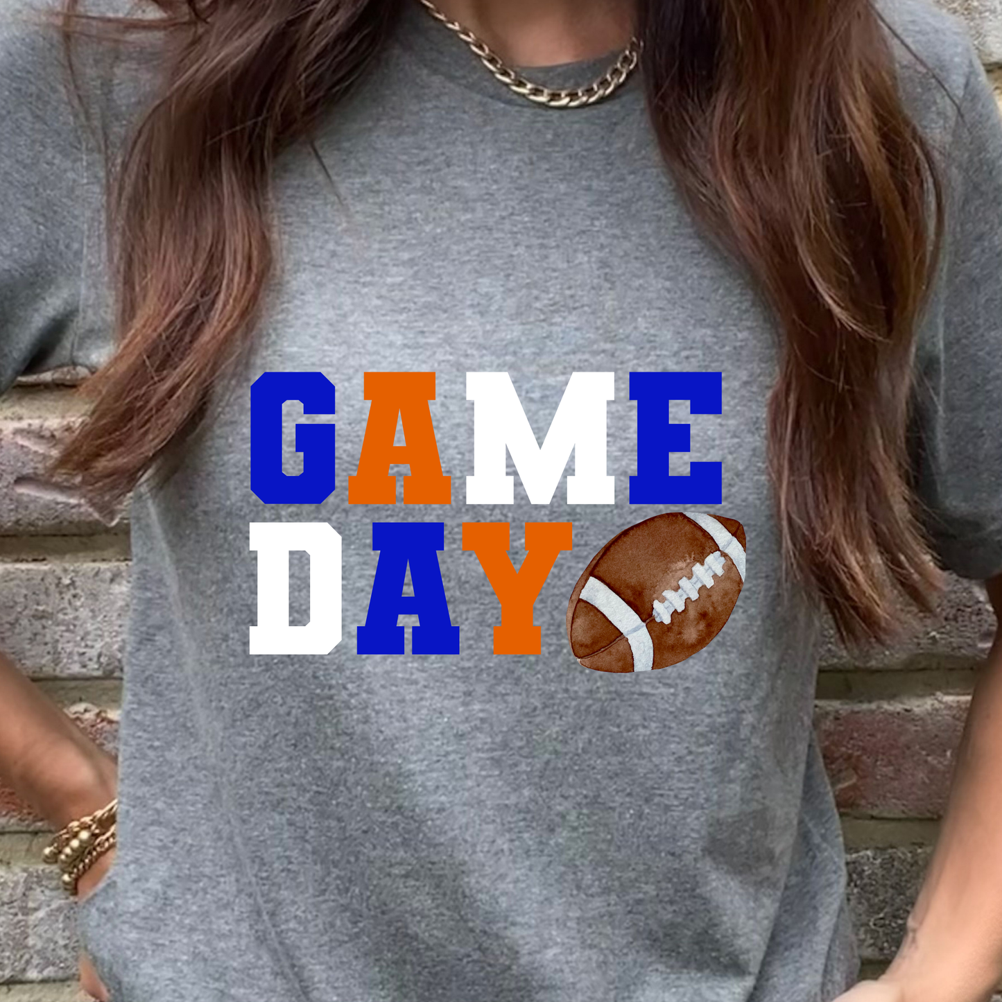 Game Day Blue, White, Orange Graphic Tee