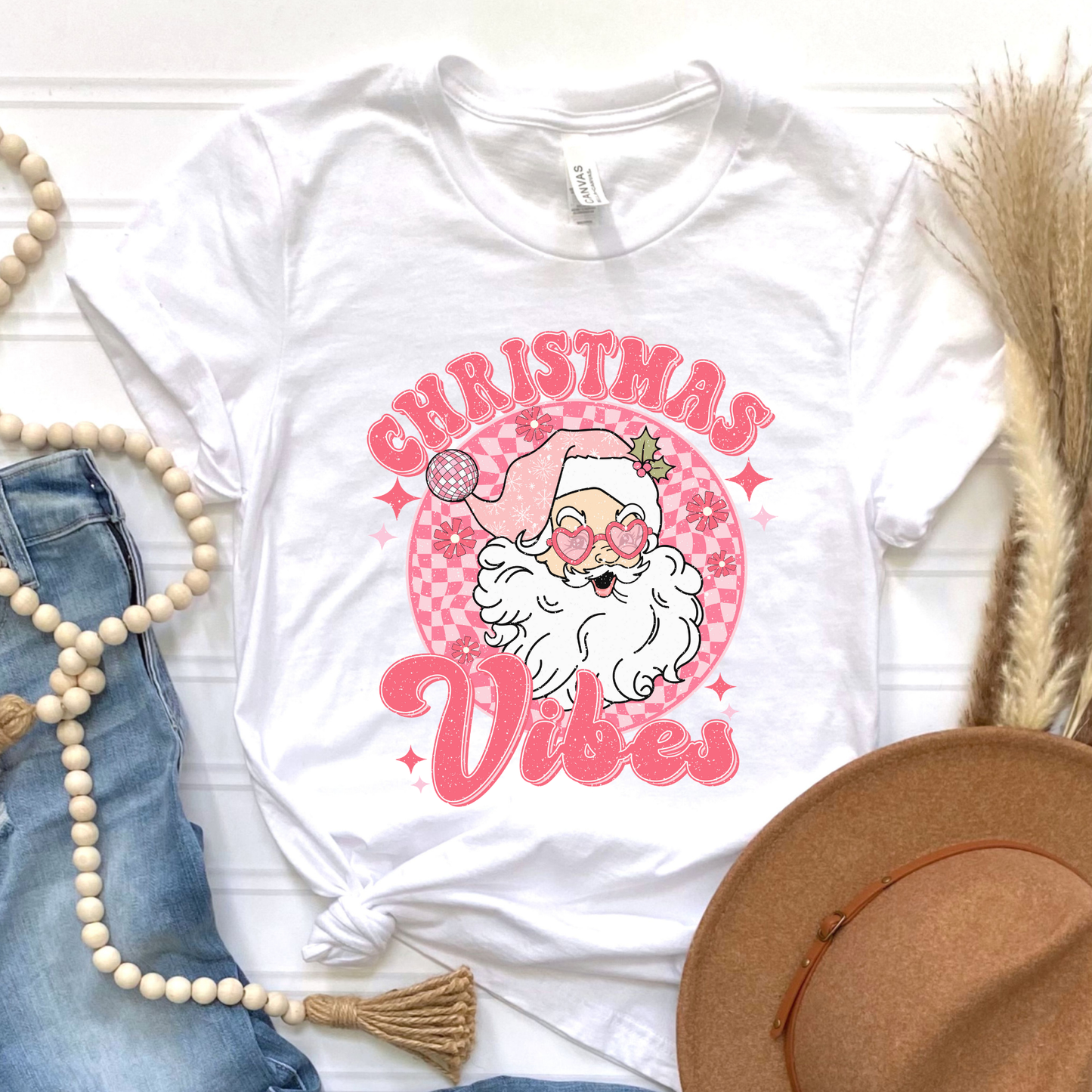 Christmas Vibes Pink Graphic Tee