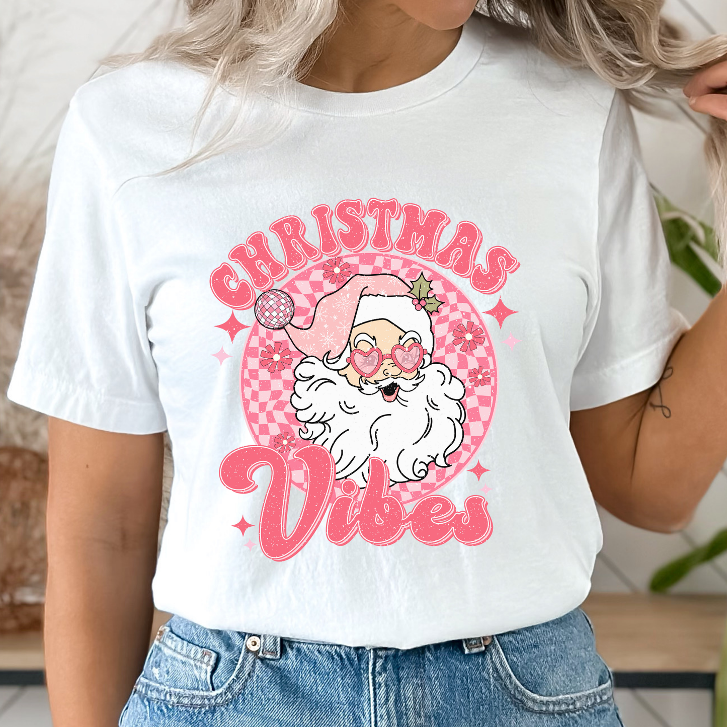 Christmas Vibes Pink Graphic Tee