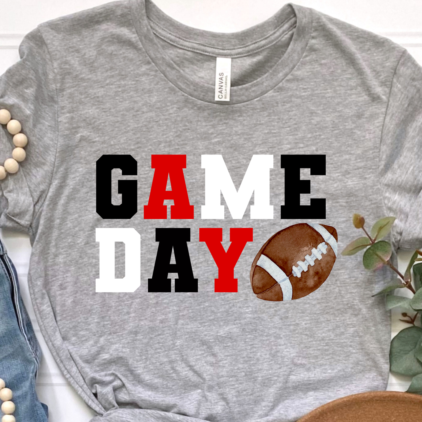 Game Day Black, White, Red Graphic Tee