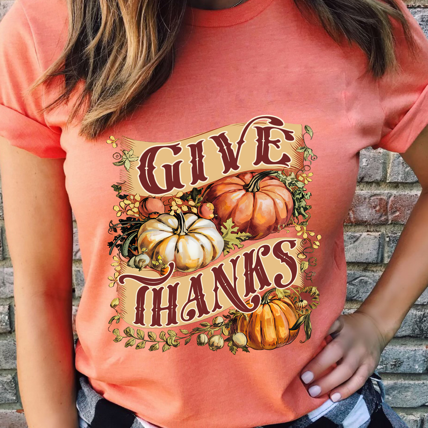Give Thanks Heather Orange Graphic Tee