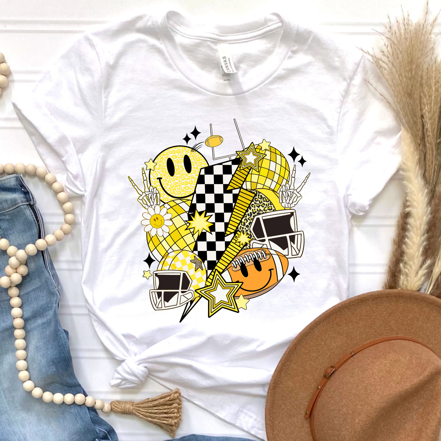 Football Collage Yellow Graphic Tee