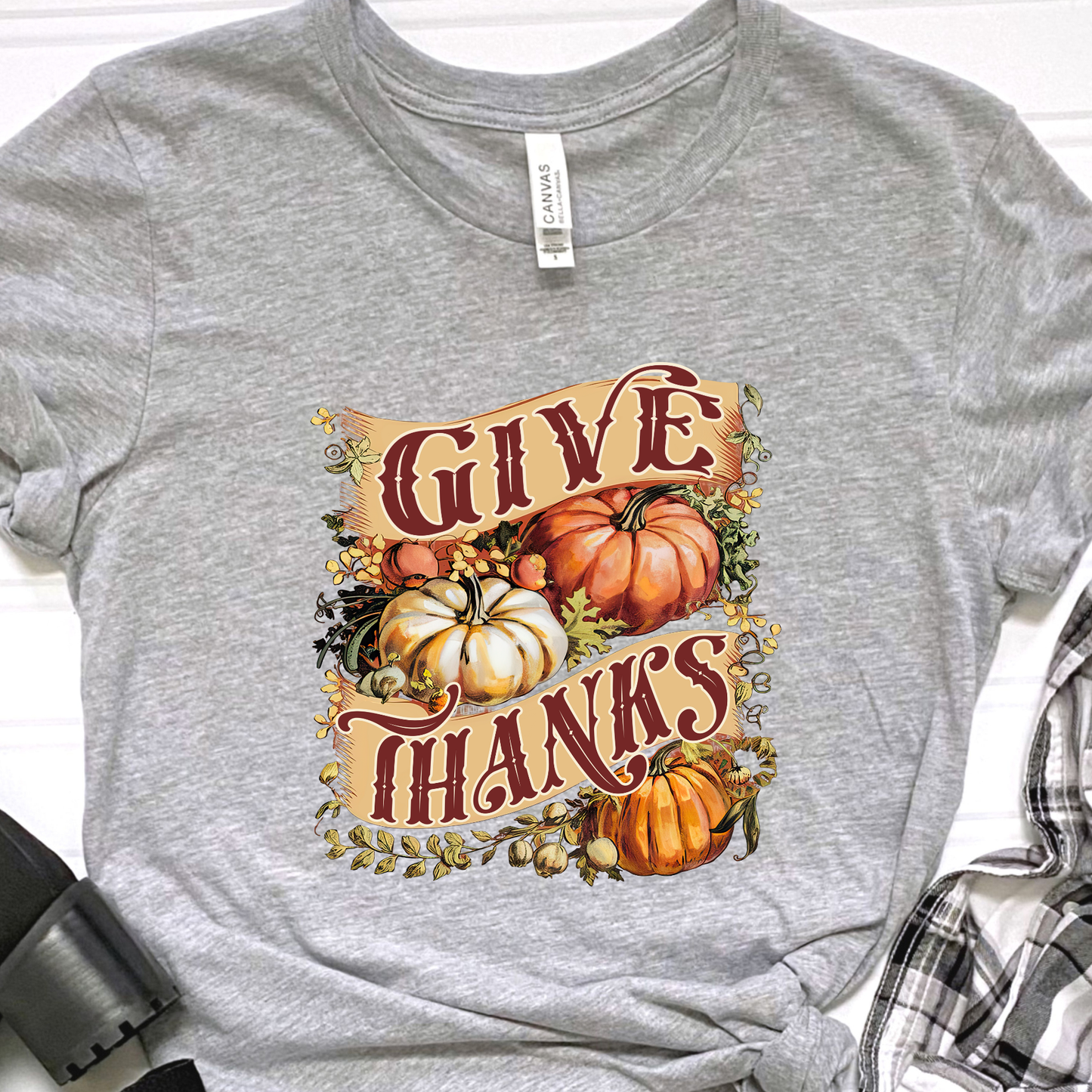 Give Thanks Grey Graphic Tee