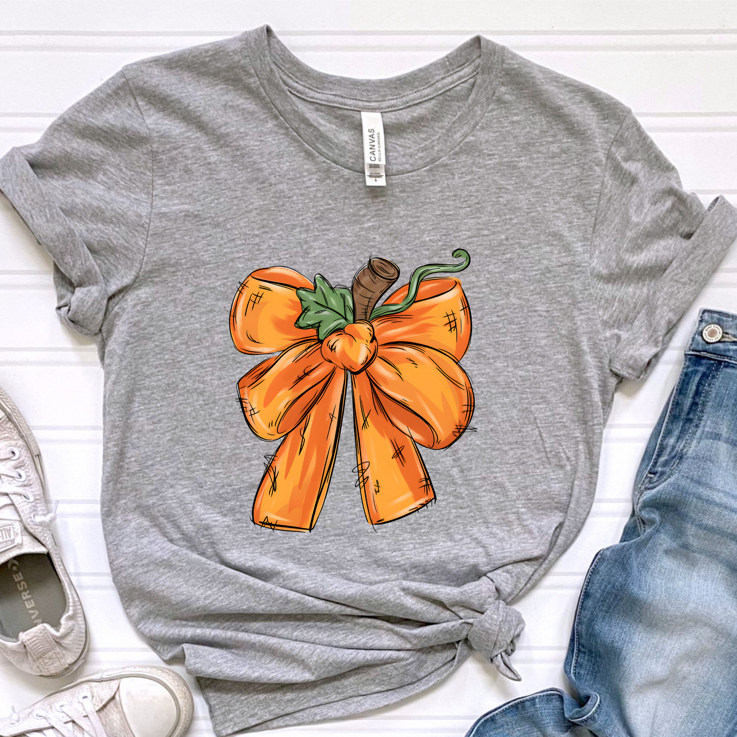 Pumpkin Bow Grey Graphic Tee