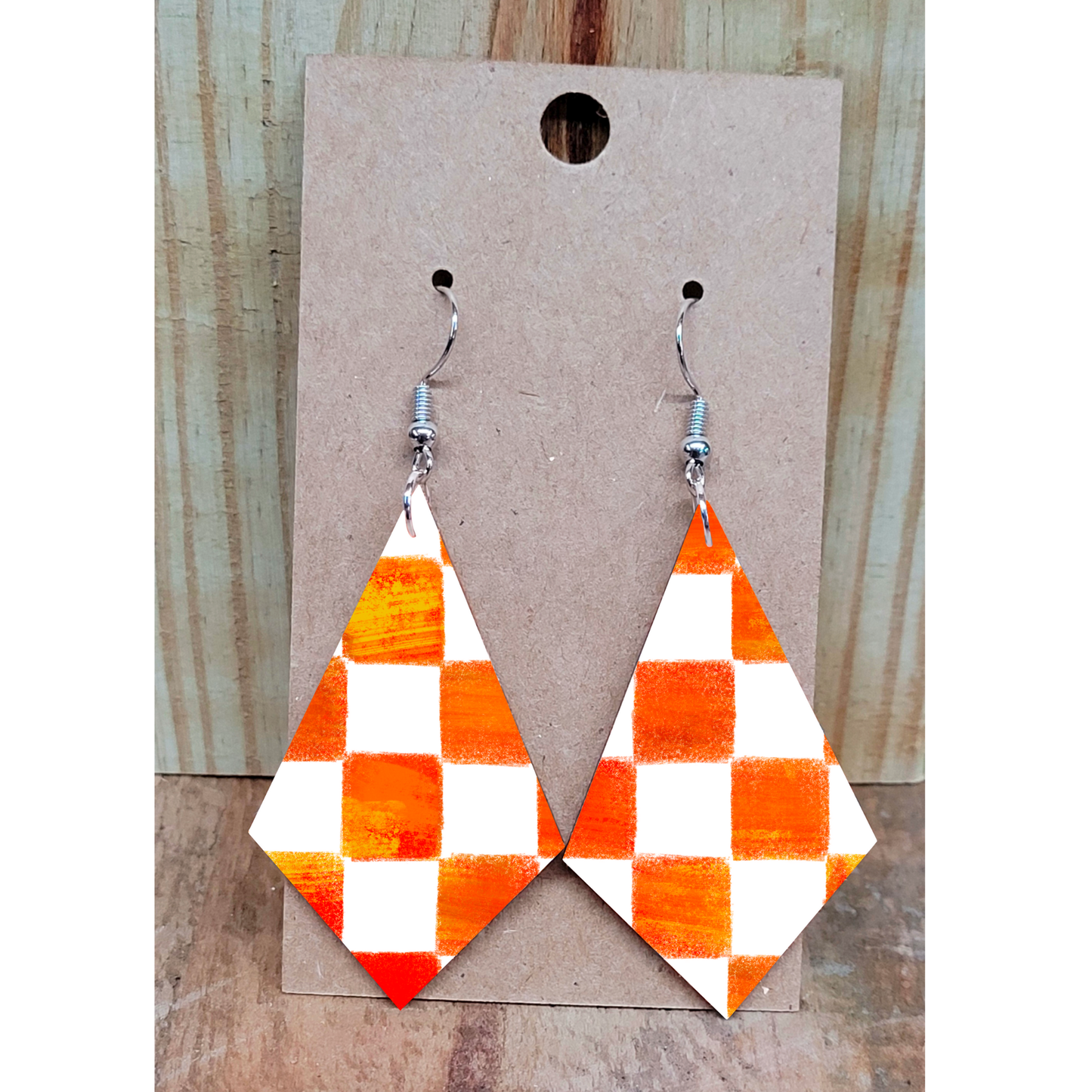 Orange Checkered Earrings