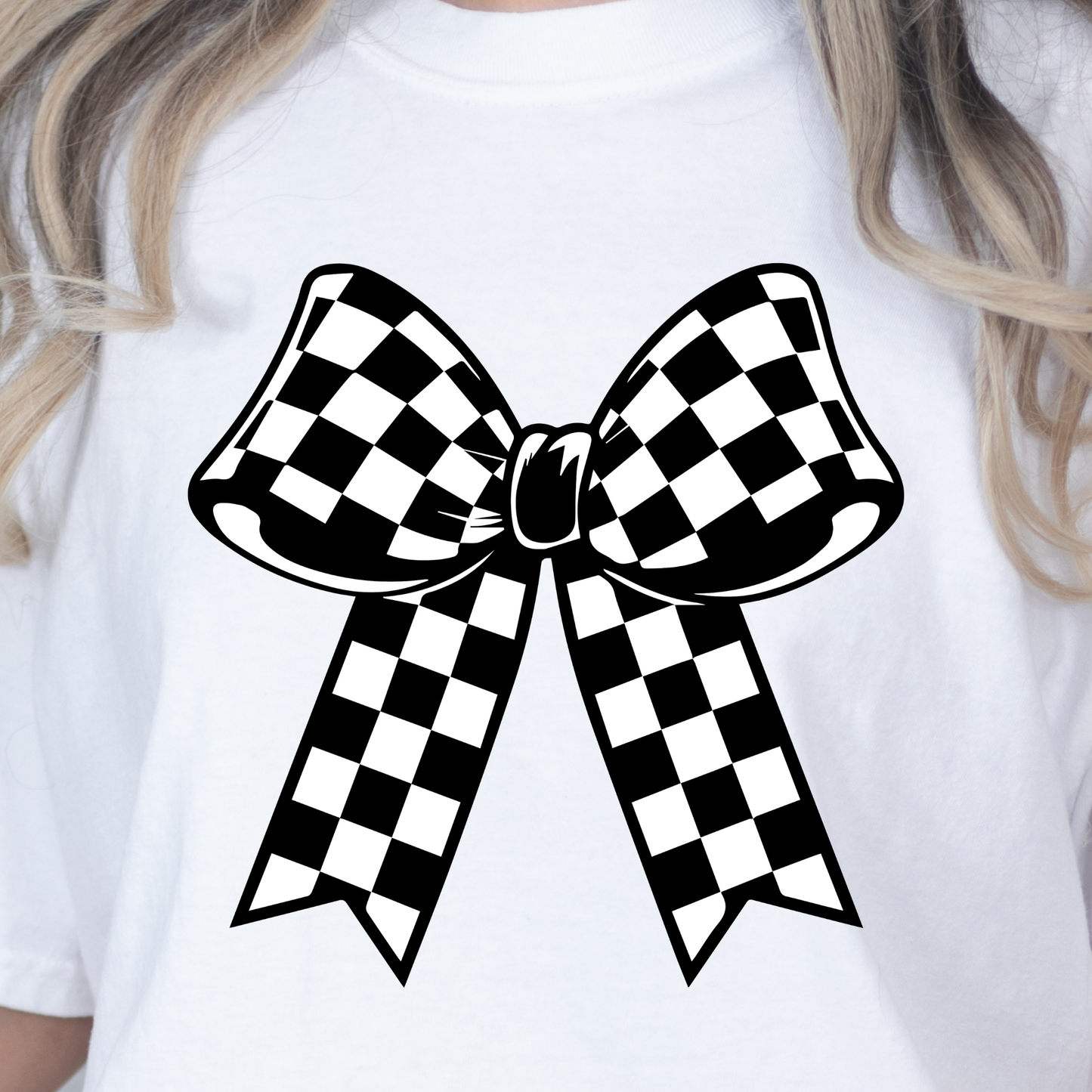 Black and White Checkered Bow Graphic Tee
