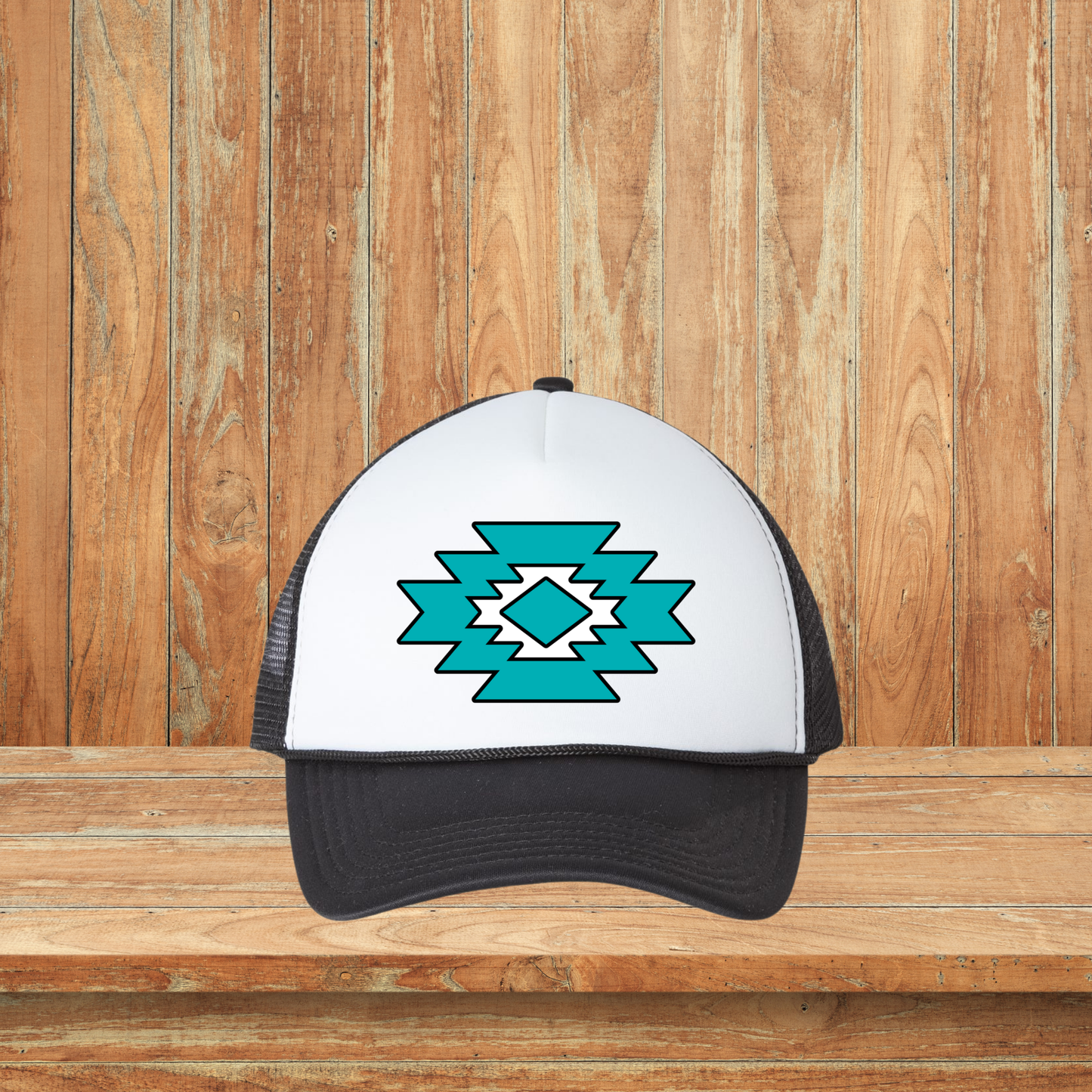 Turquoise and White Hat