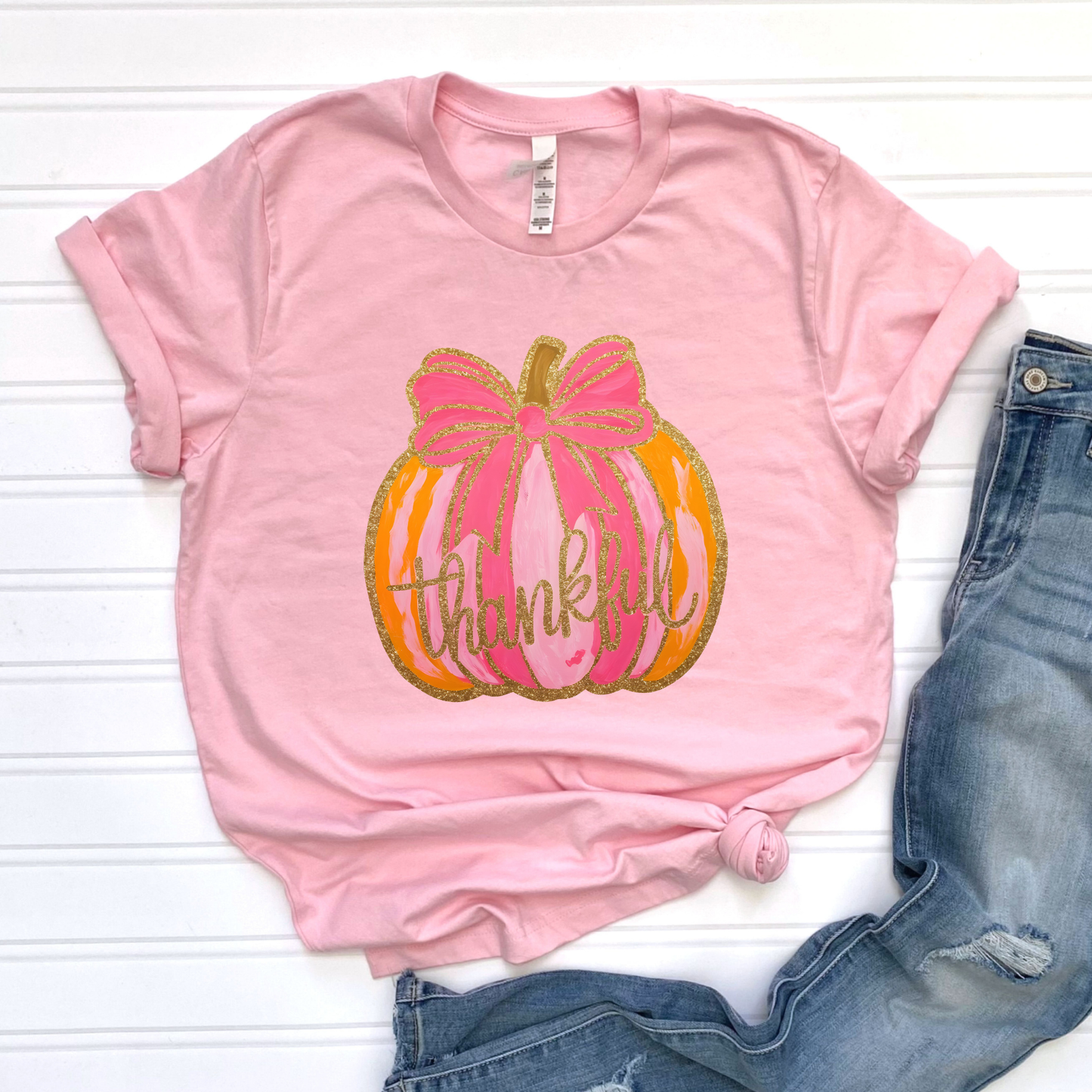 Thankful Pumpkin Pink and Orange Graphic Tee