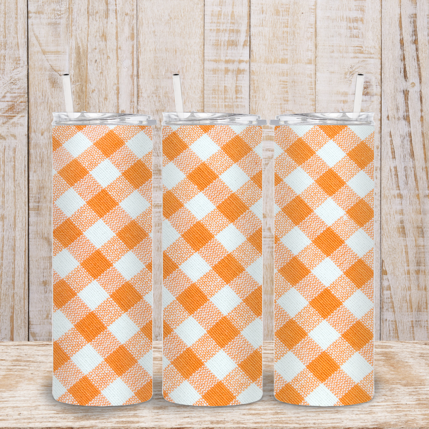 Orange Plaid Tumbler