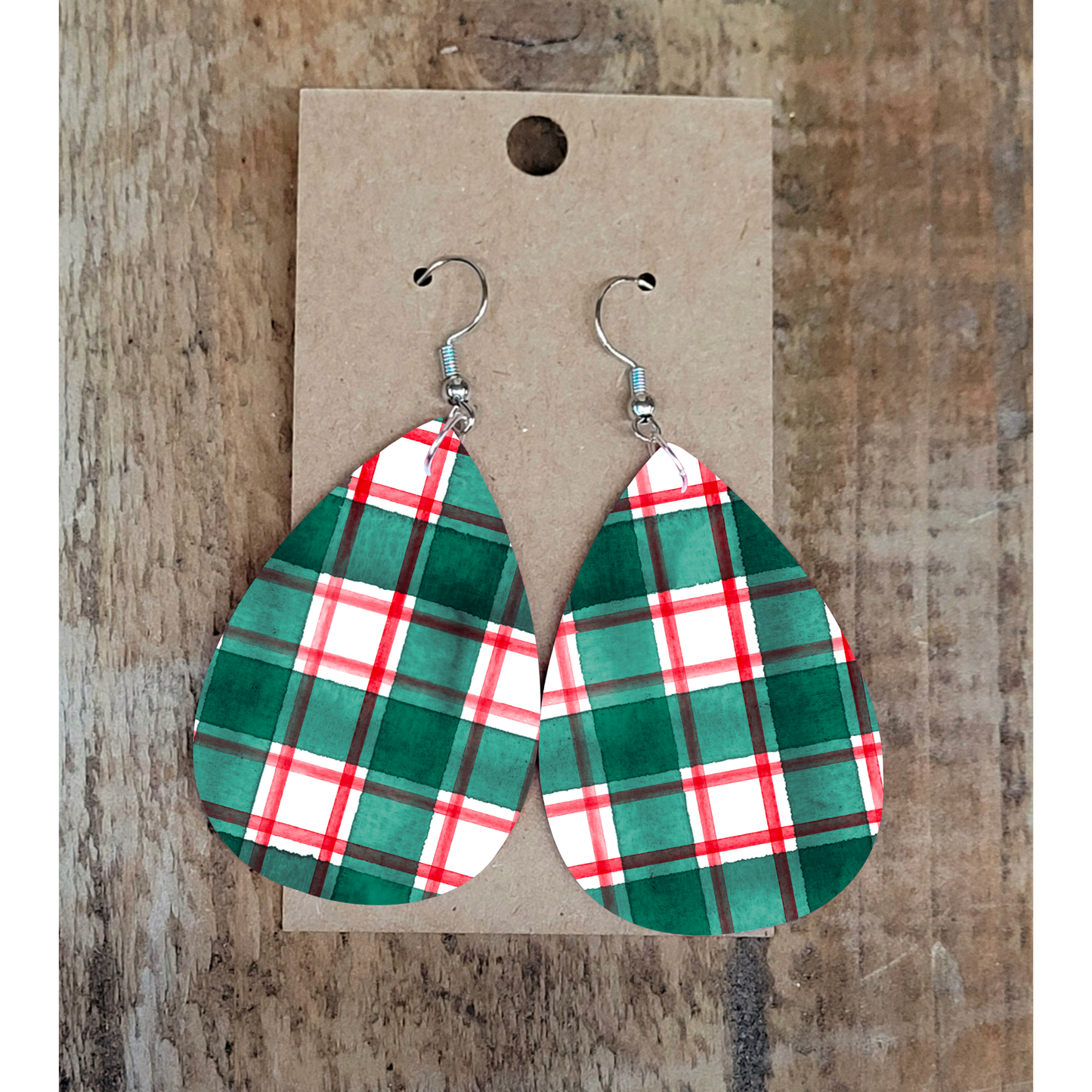 Green Christmas Plaid Earrings