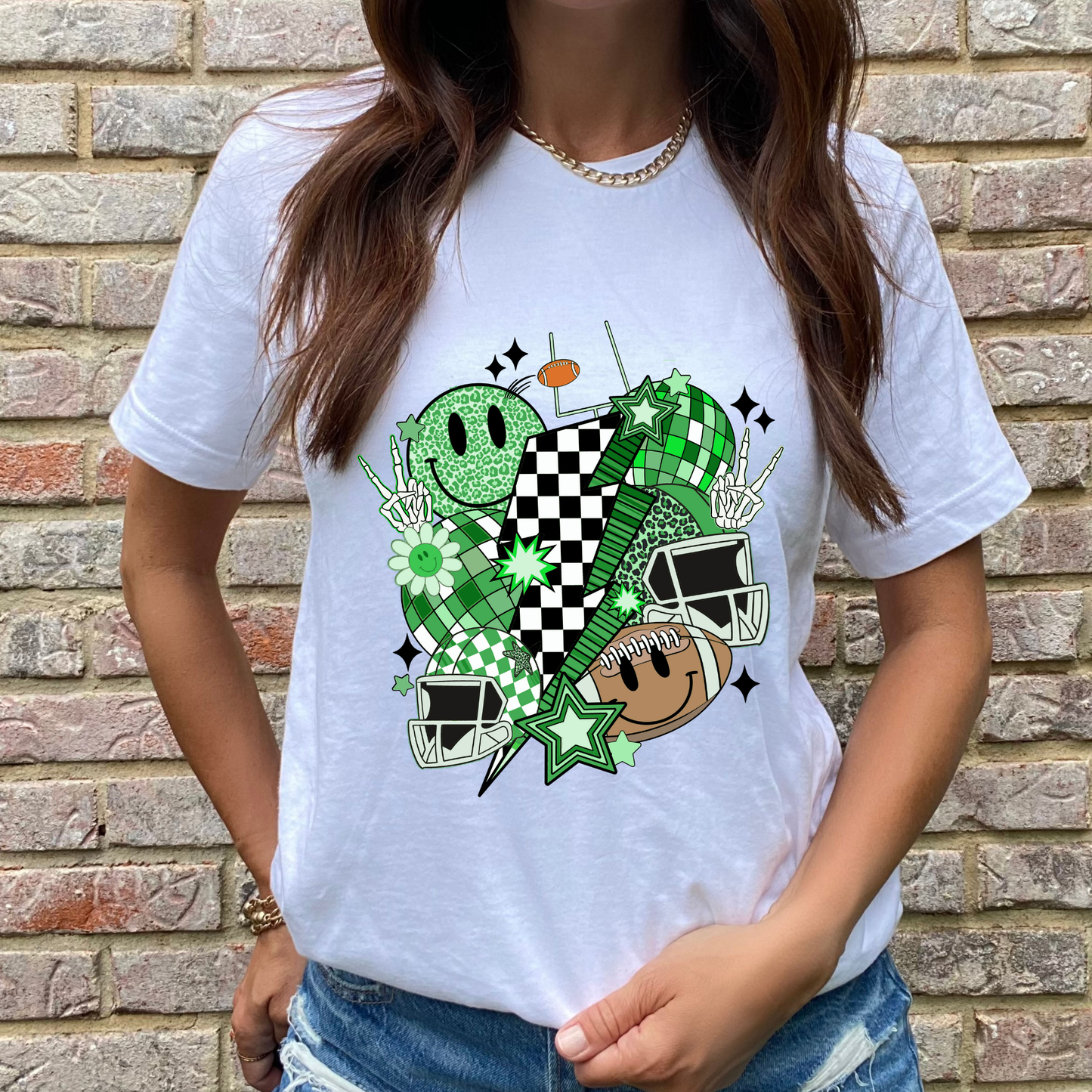 Football Collage Green Graphic Tee