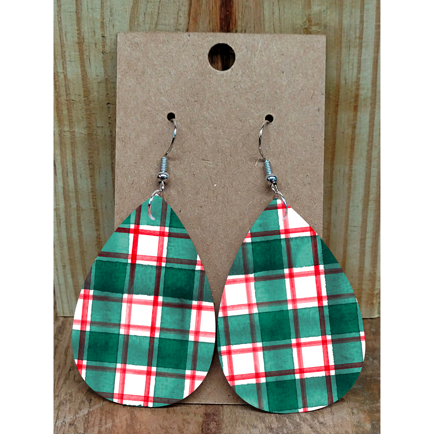 Green Christmas Plaid Earrings