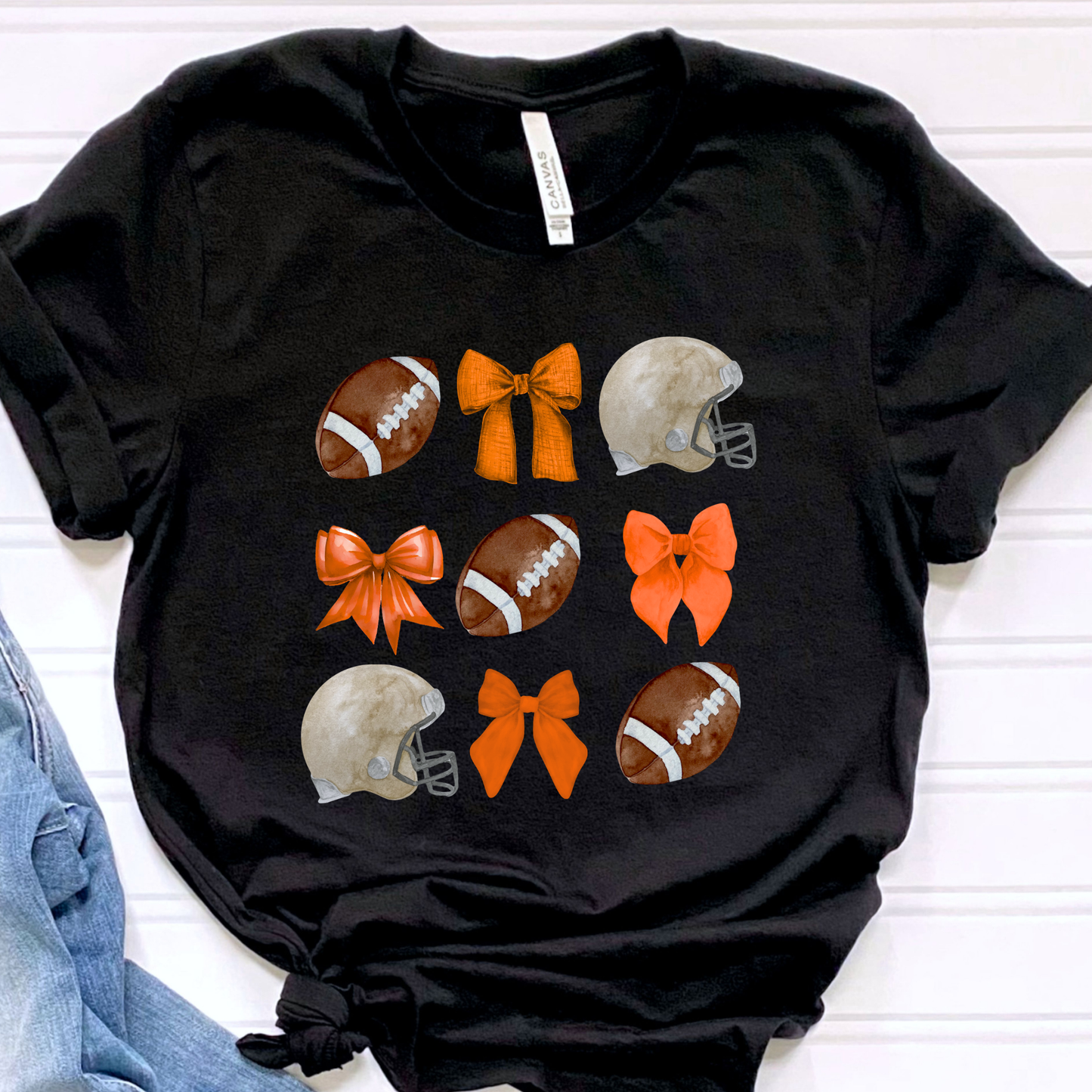 Orange Football Bows Graphic Tee