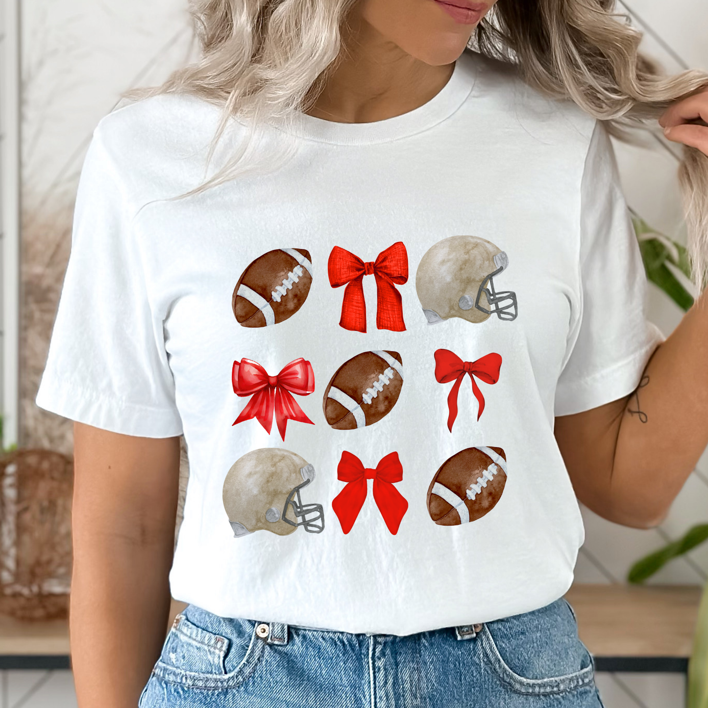 Red Football Bows Graphic Tee