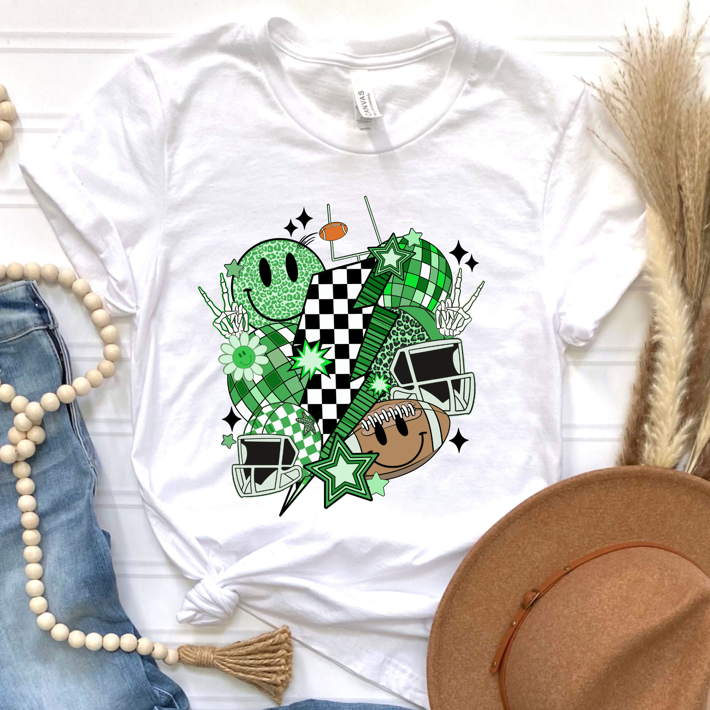 Football Collage Green Graphic Tee