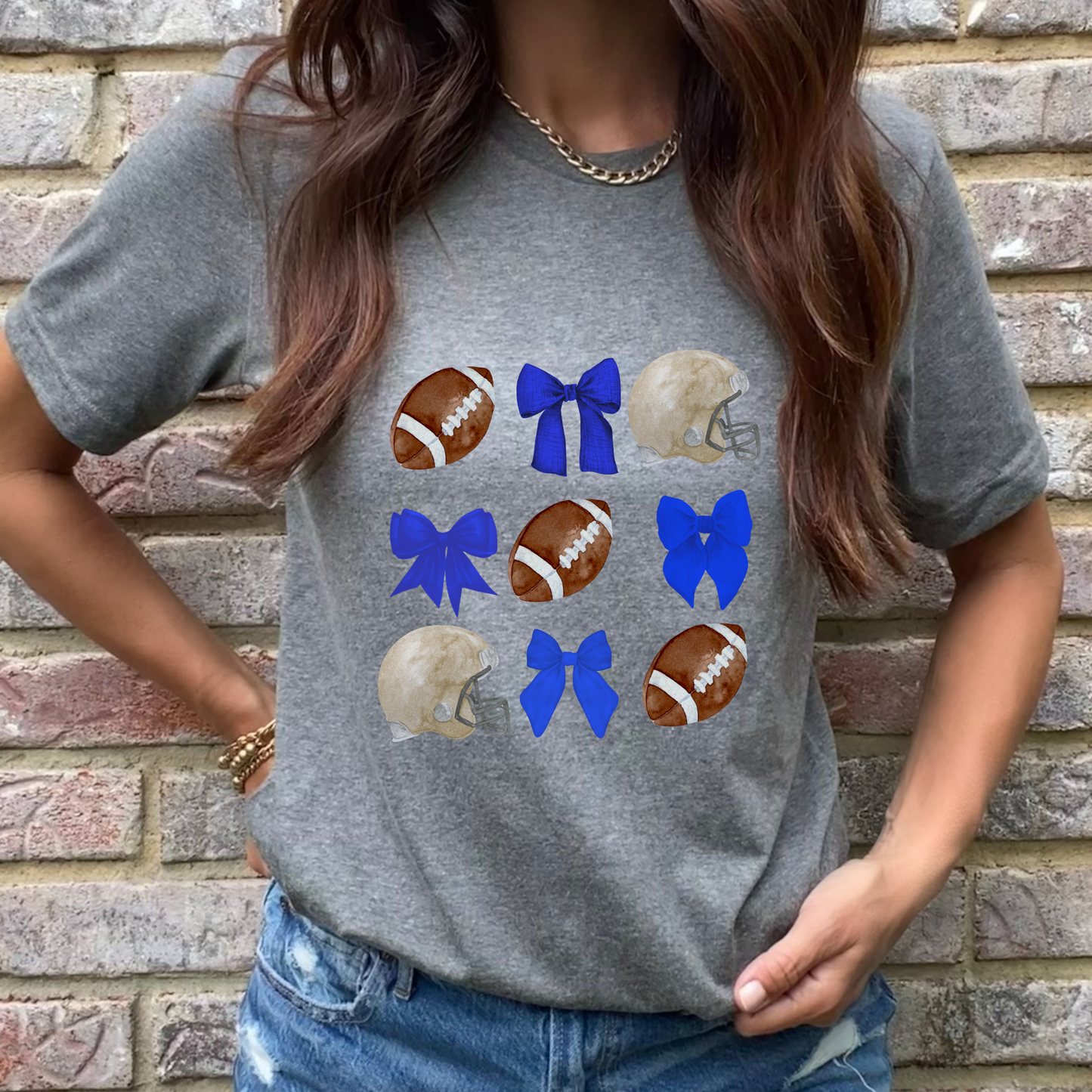 Blue Football Bows Graphic Tee