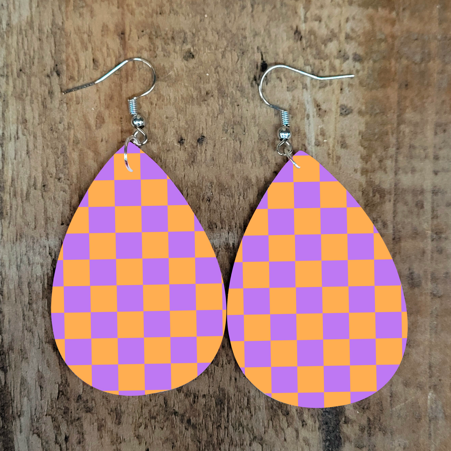 Pastel Purple Checkered Earrings