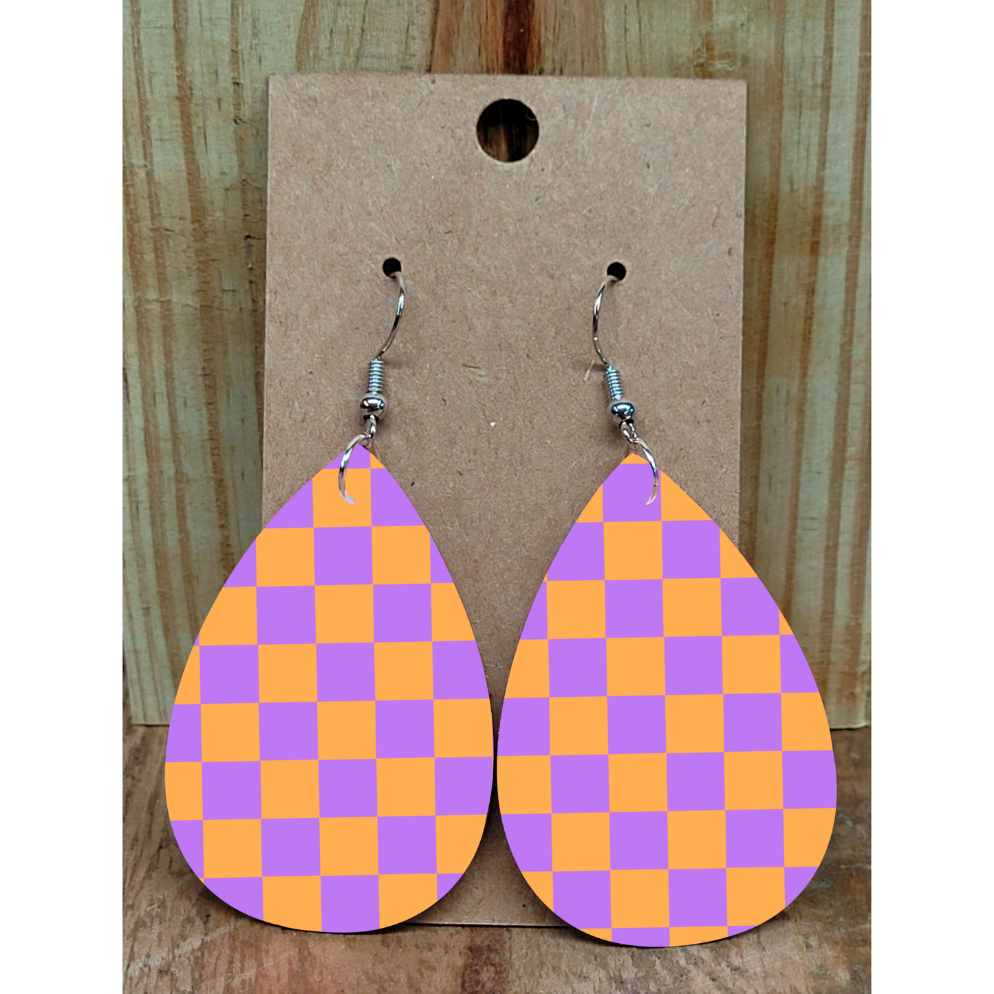 Pastel Purple Checkered Earrings