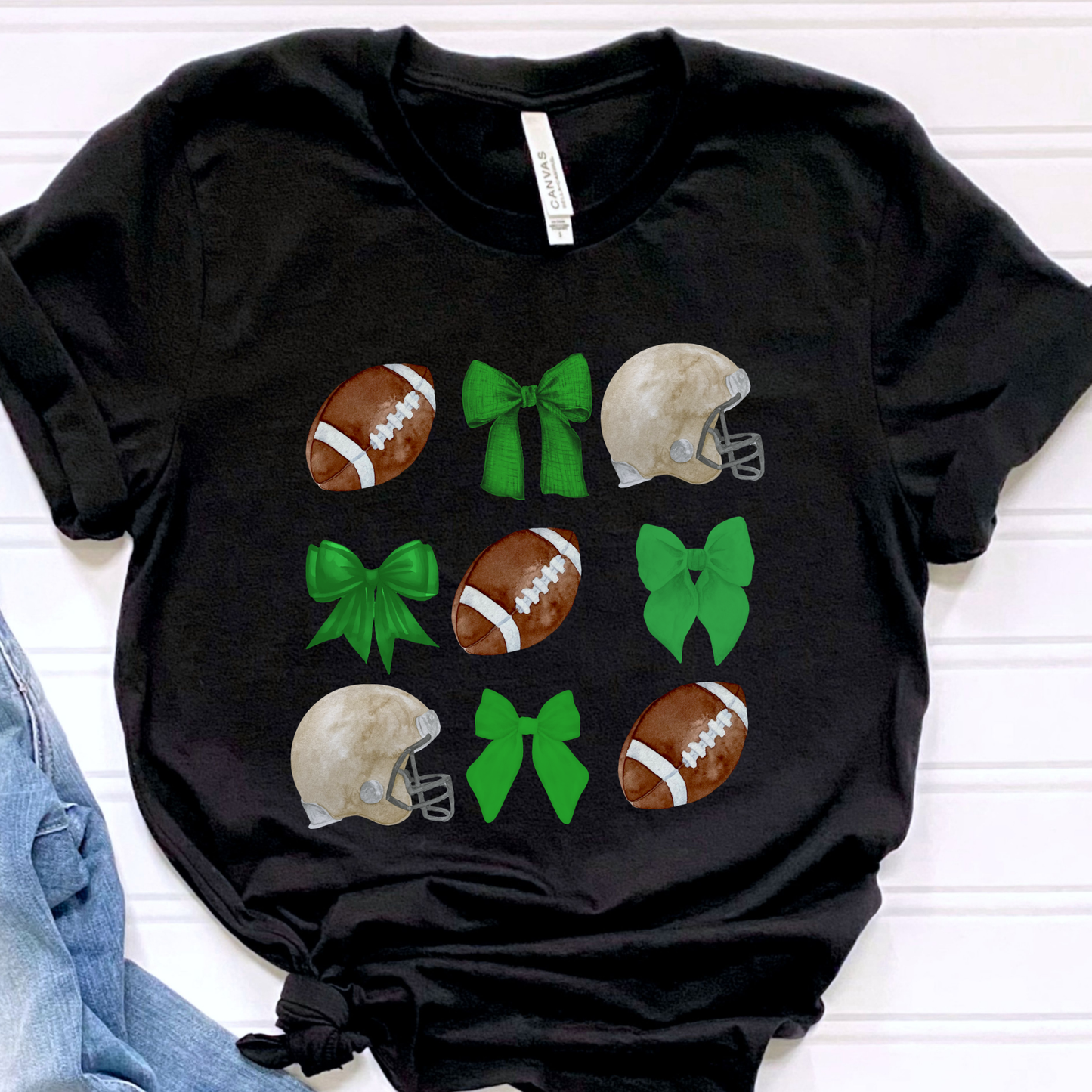 Green Football Bows Graphic Tee
