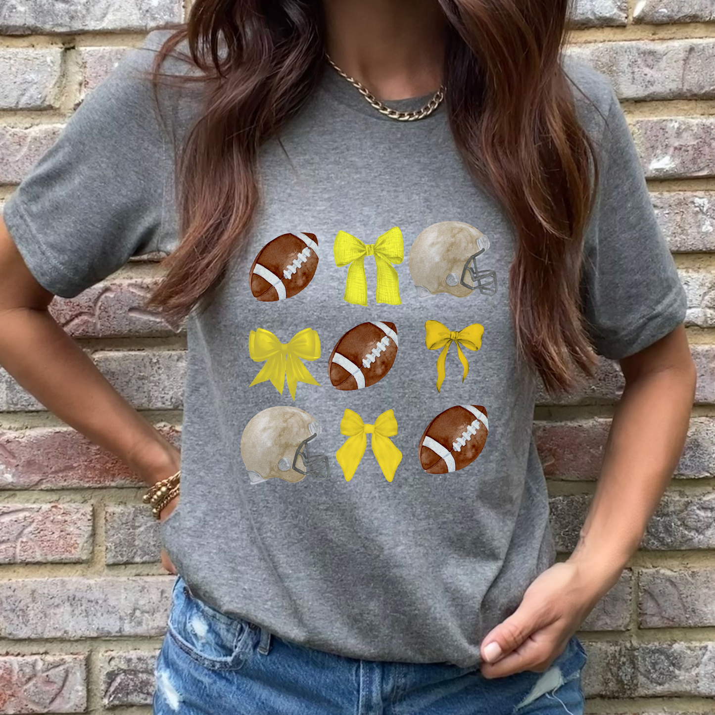 Yellow Football Bows Graphic Tee