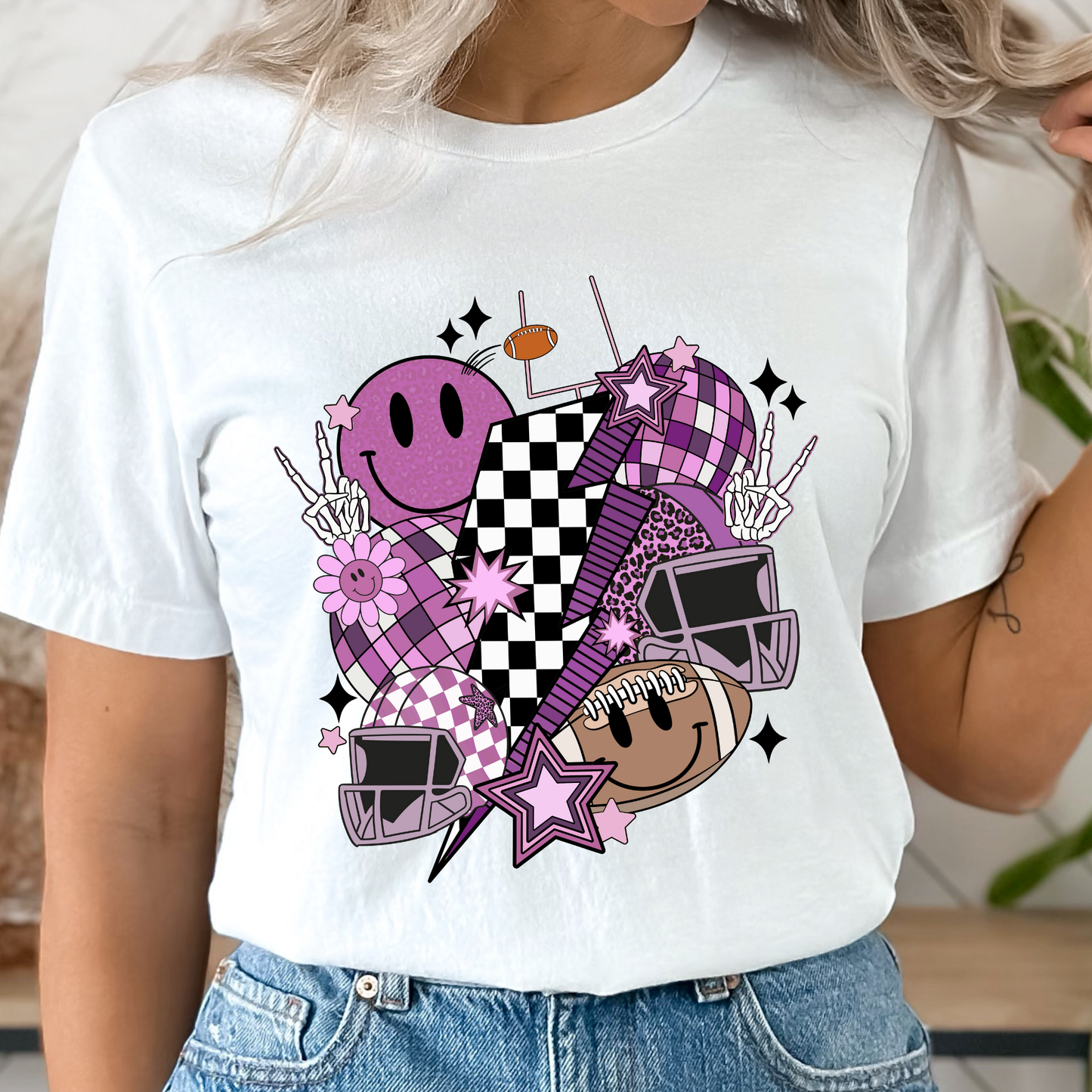 Football Collage Purple Graphic Tee