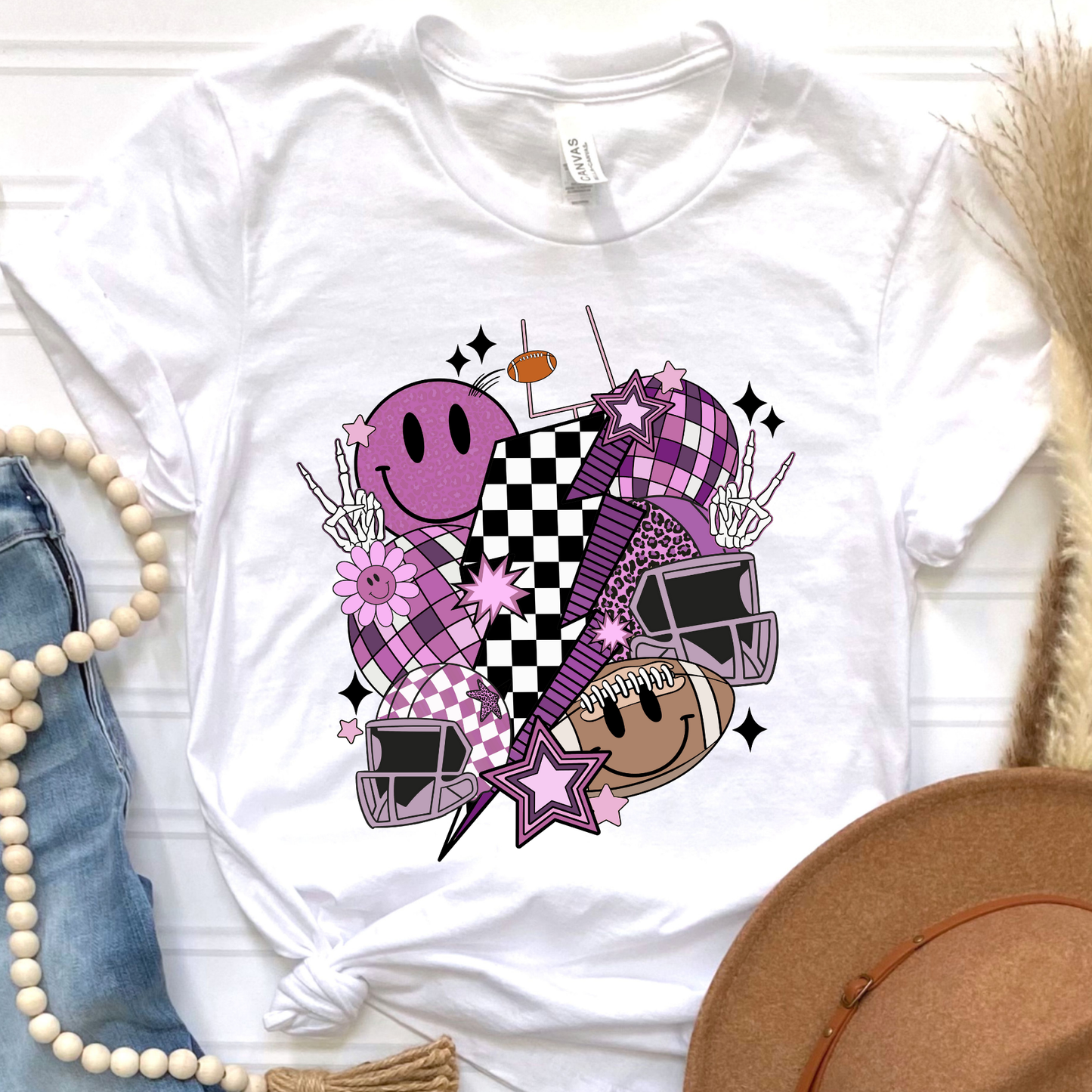 Football Collage Purple Graphic Tee