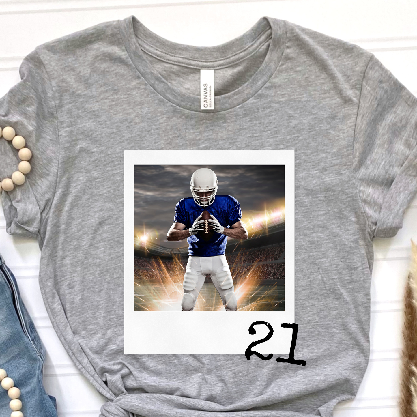 Custom Football Photo and Number Graphic Tee