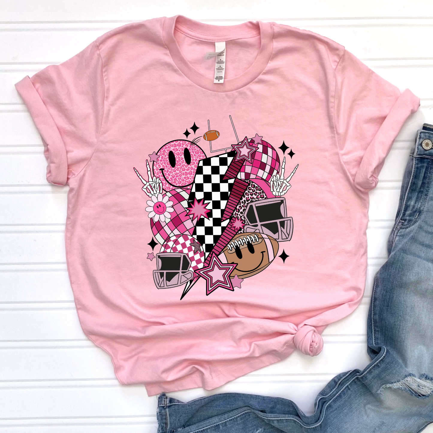 Football Collage Pink Graphic Tee