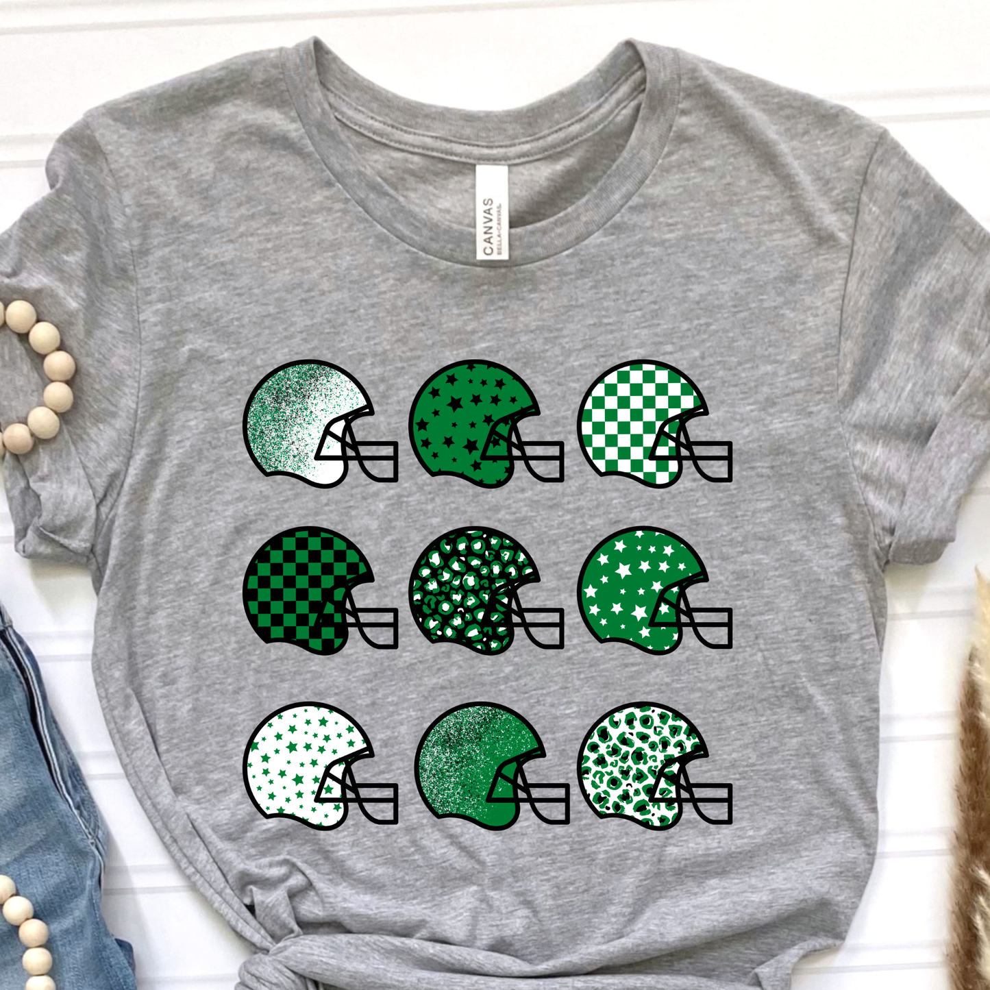 Green Football Helmets Graphic Tee