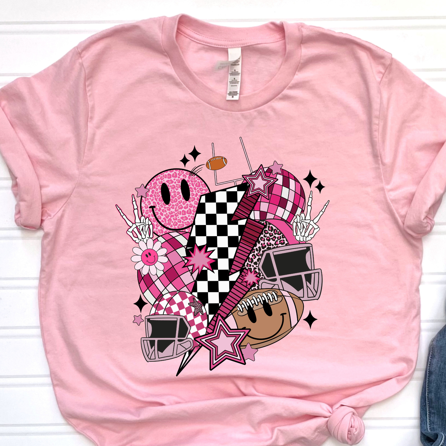 Football Collage Pink Graphic Tee