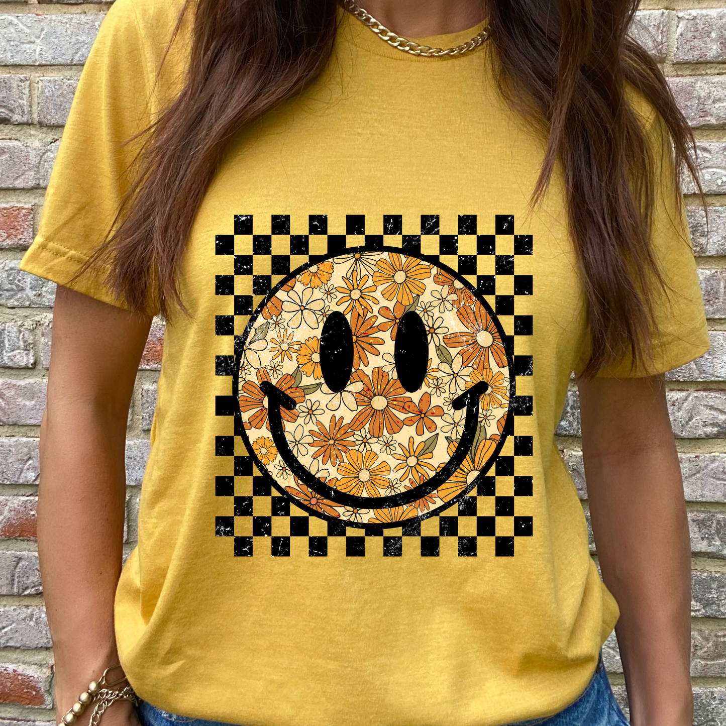 Checkered Fall Florals Graphic Tee