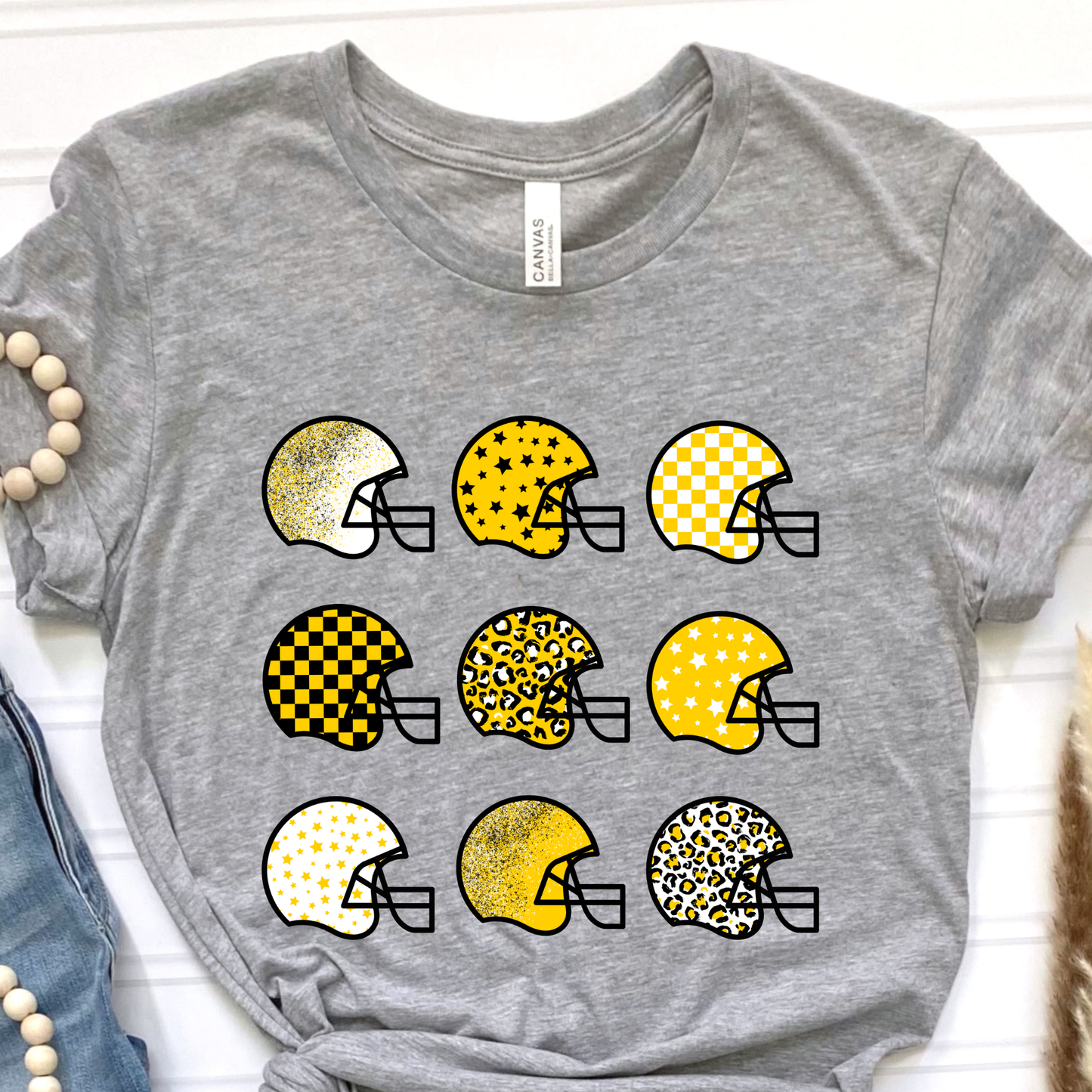 Yellow Football Helmets Graphic Tee