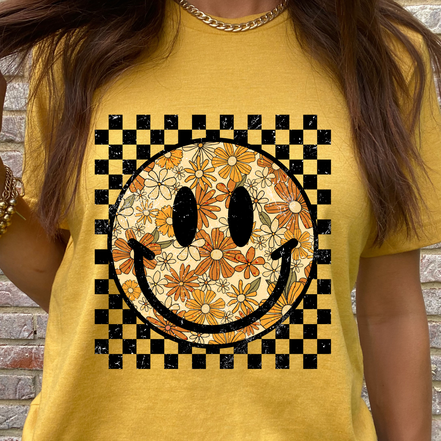 Checkered Fall Florals Graphic Tee