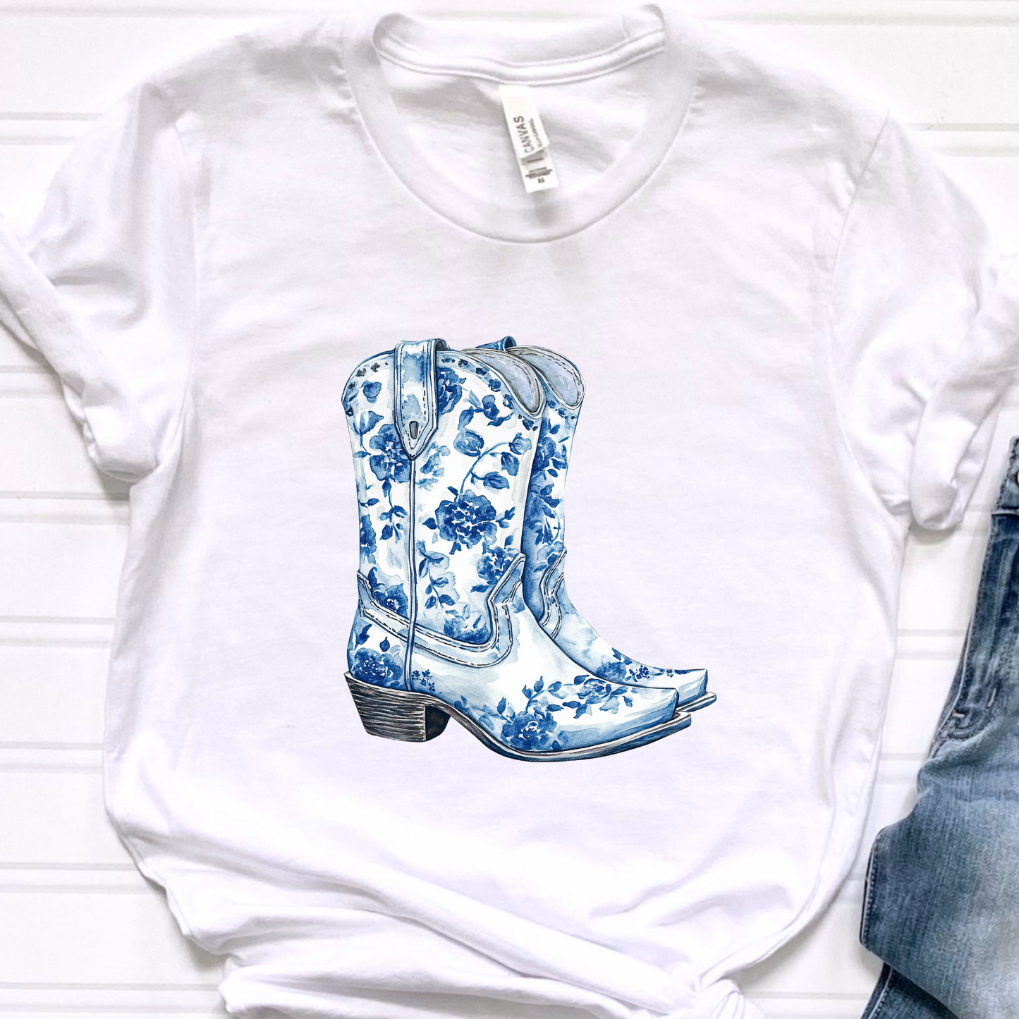 Blue Floral Boots Graphic Tee