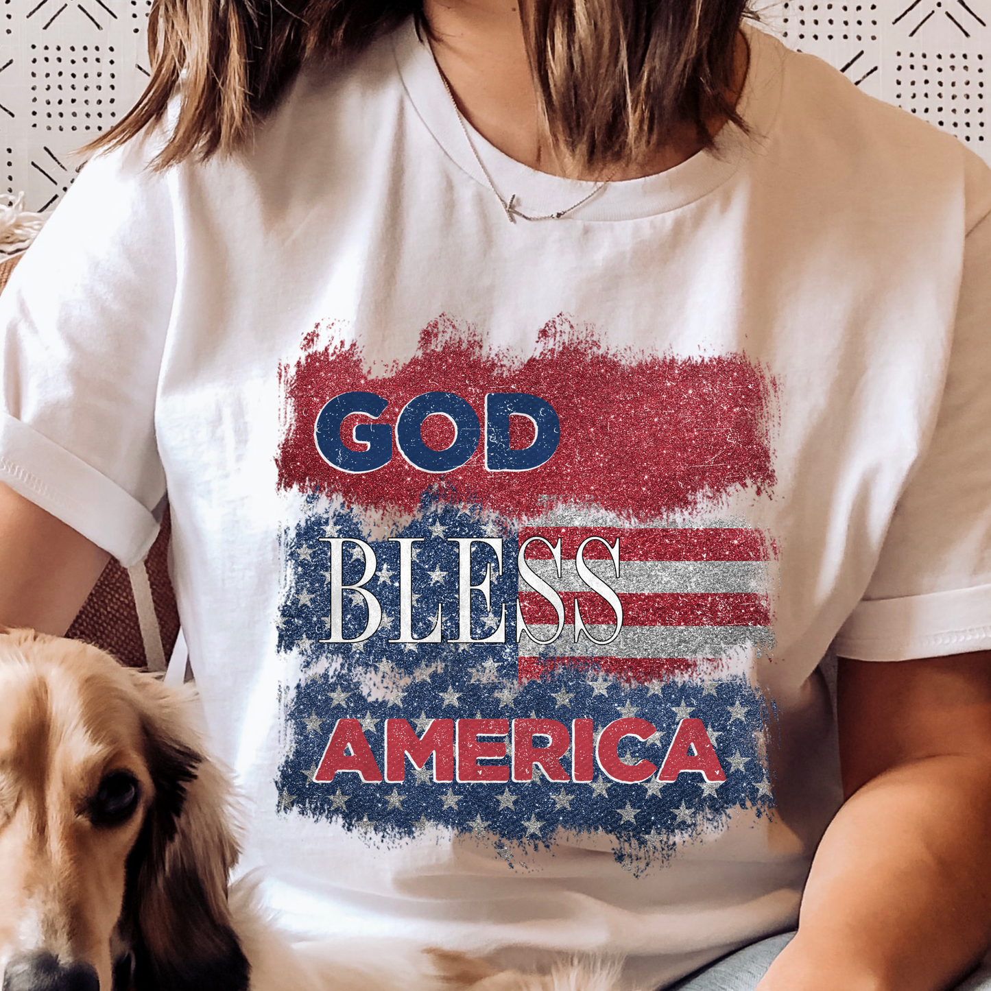 God Bless America Glitter White Graphic Tee