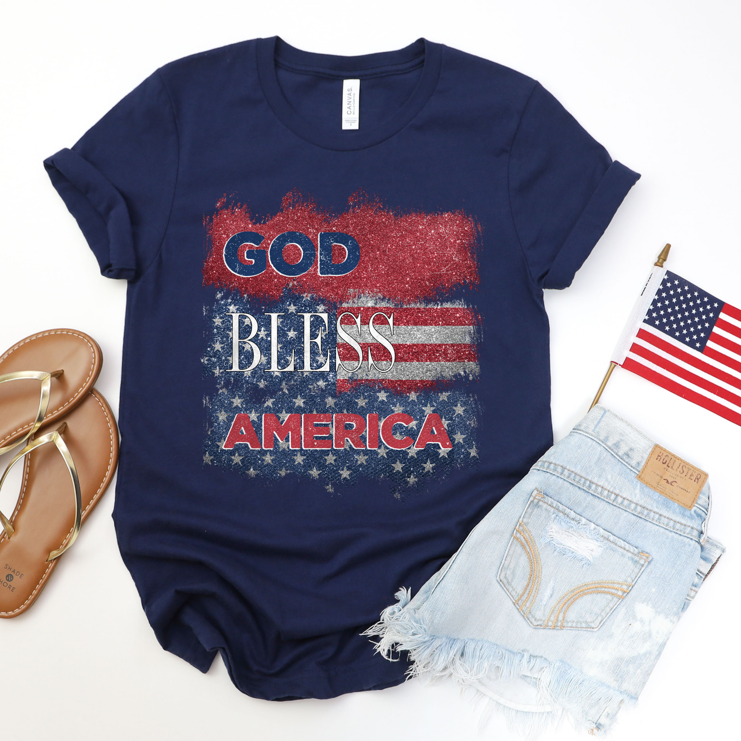 God Bless America Glitter Navy Graphic Tee