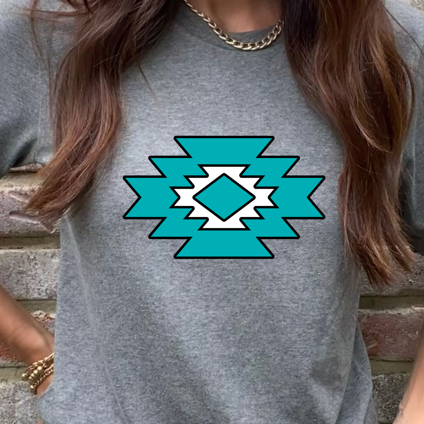 Turquoise and White Graphic Tee