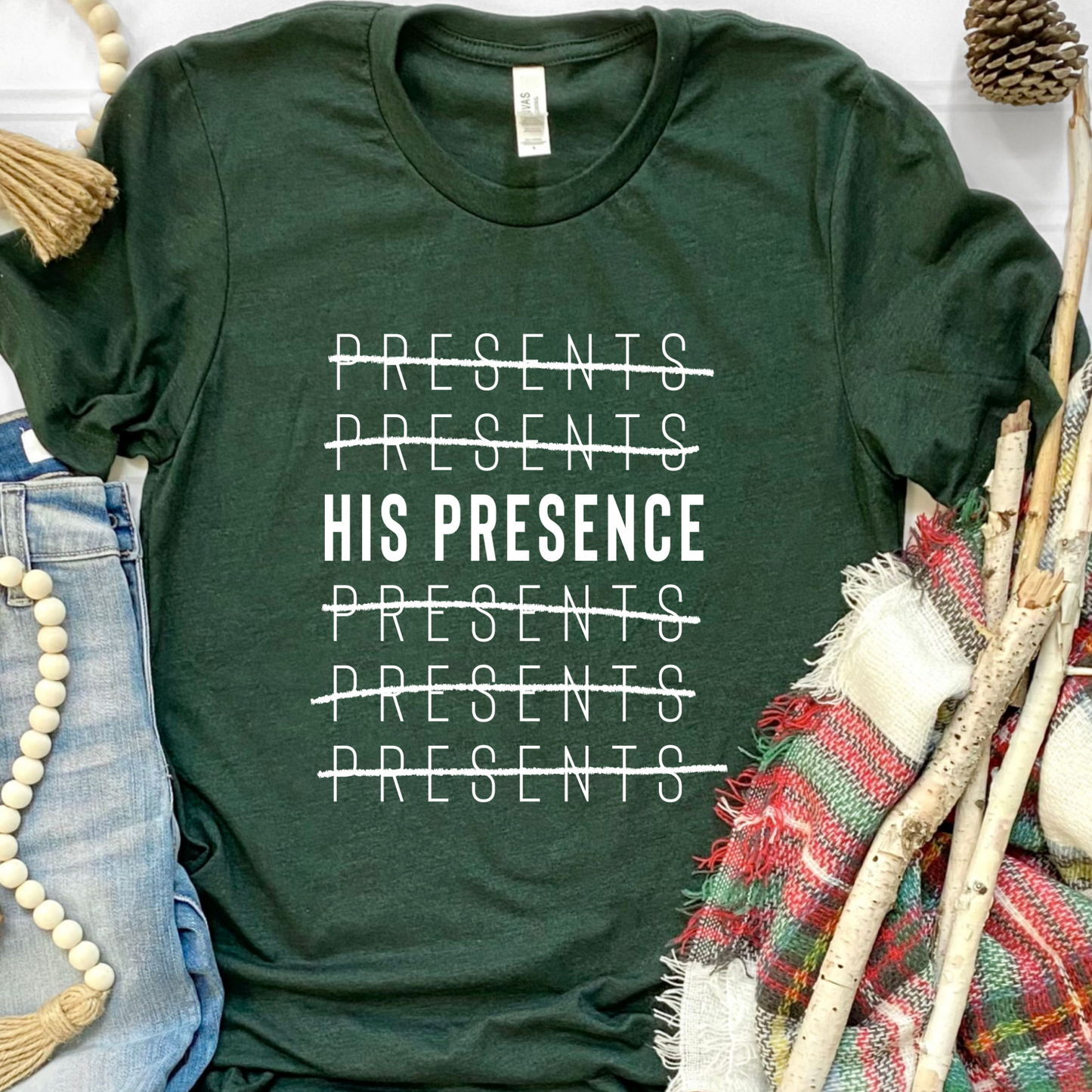 White His Presence Green Graphic Tee