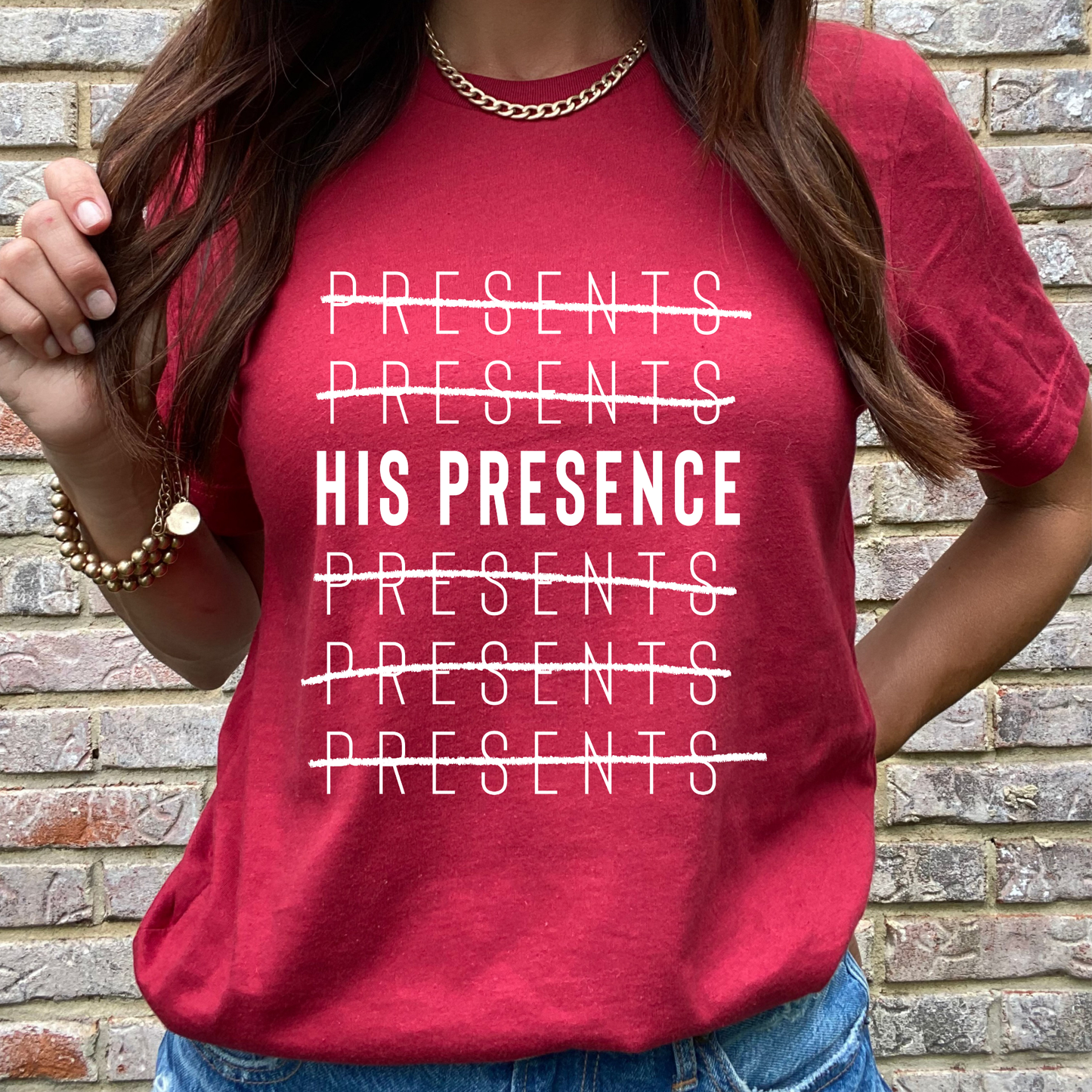 White His Presence Red Graphic Tee