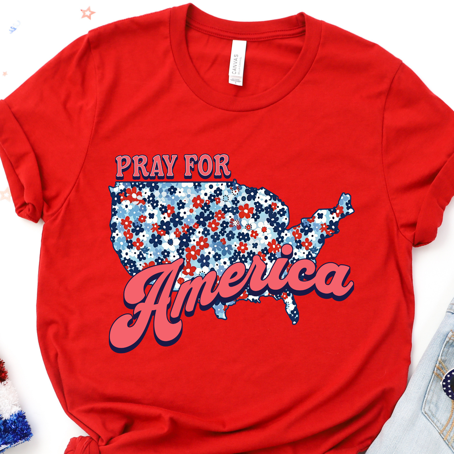 Pray for America Red Graphic Tee