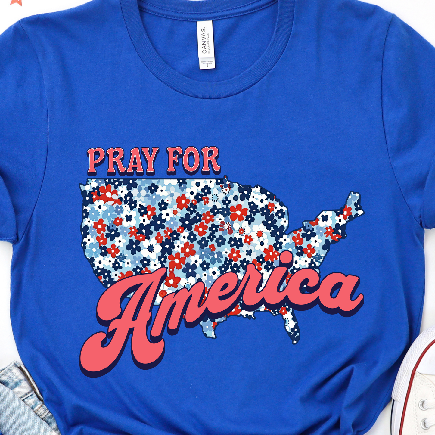 Pray for America Blue Graphic Tee