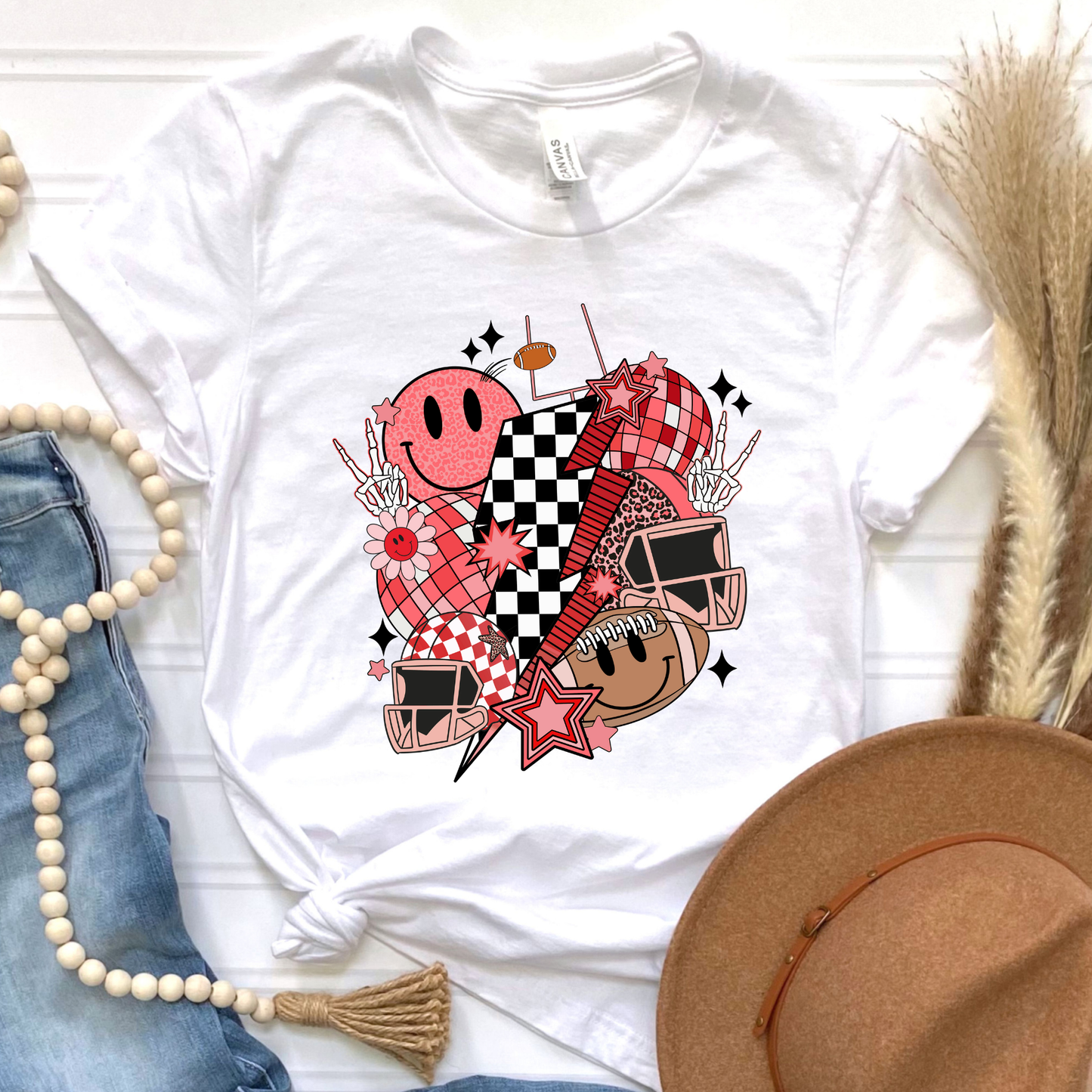 Football Collage Red Graphic Tee