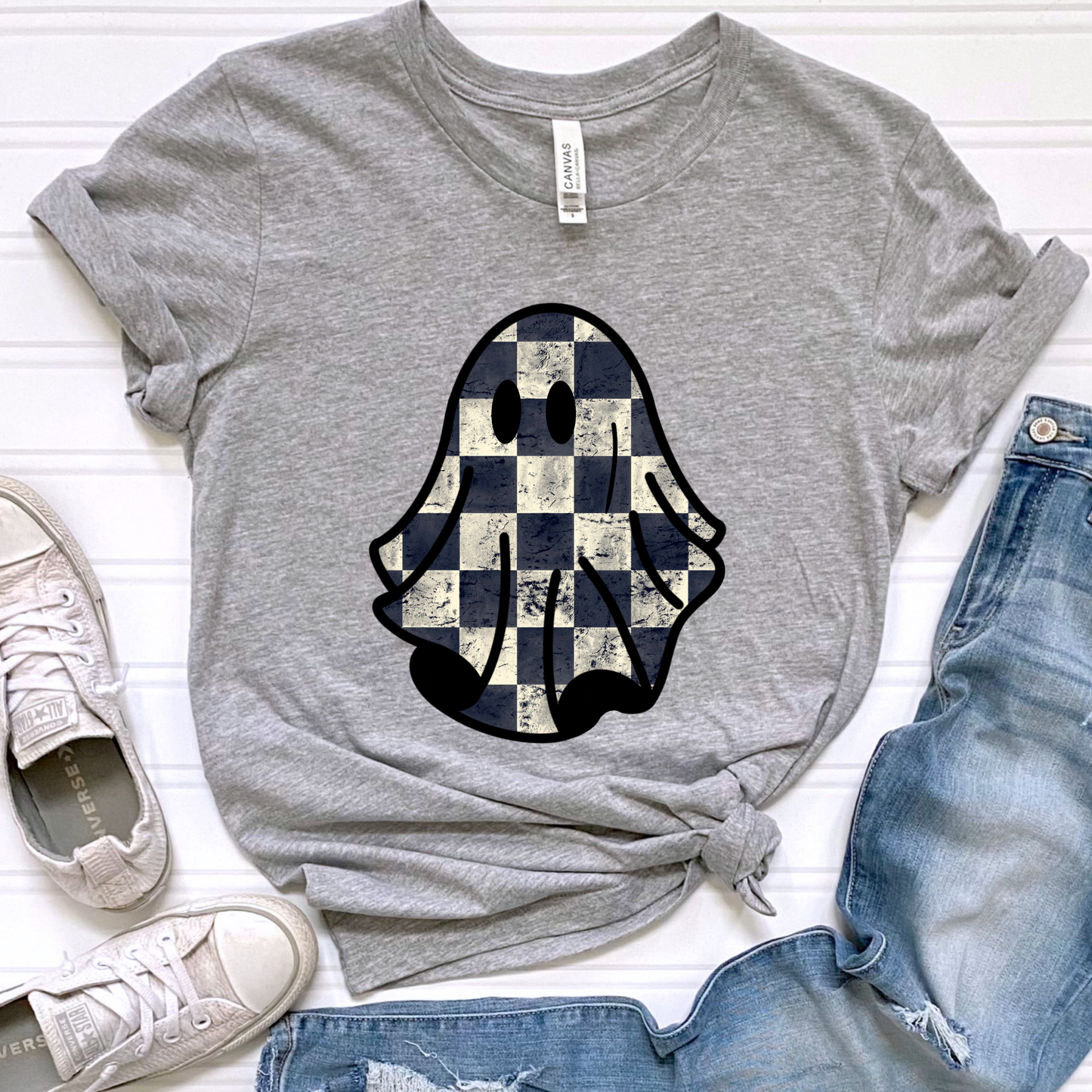 Distressed Checkered Ghost Graphic Tee