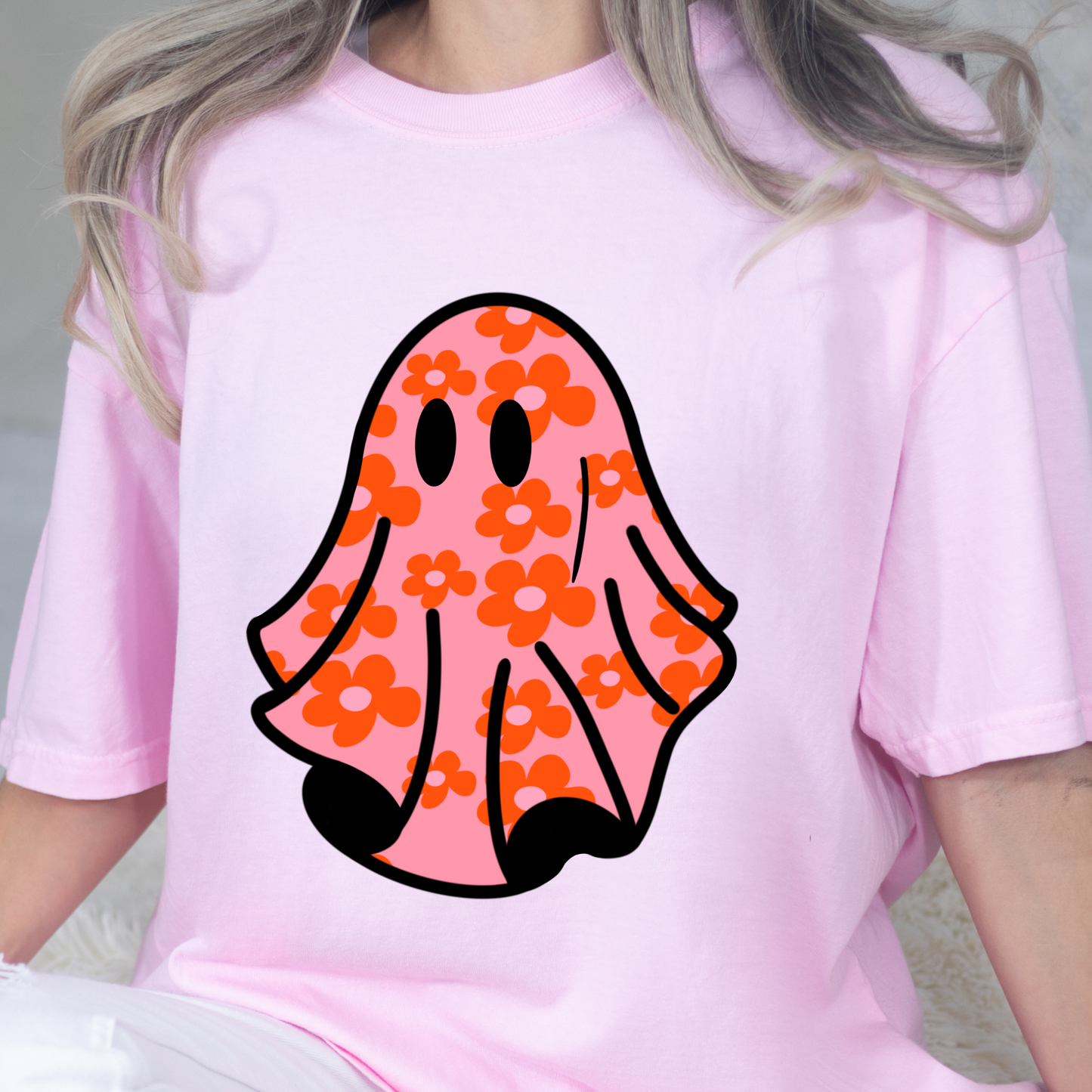 Orange and Pink Floral Ghost Graphic Tee