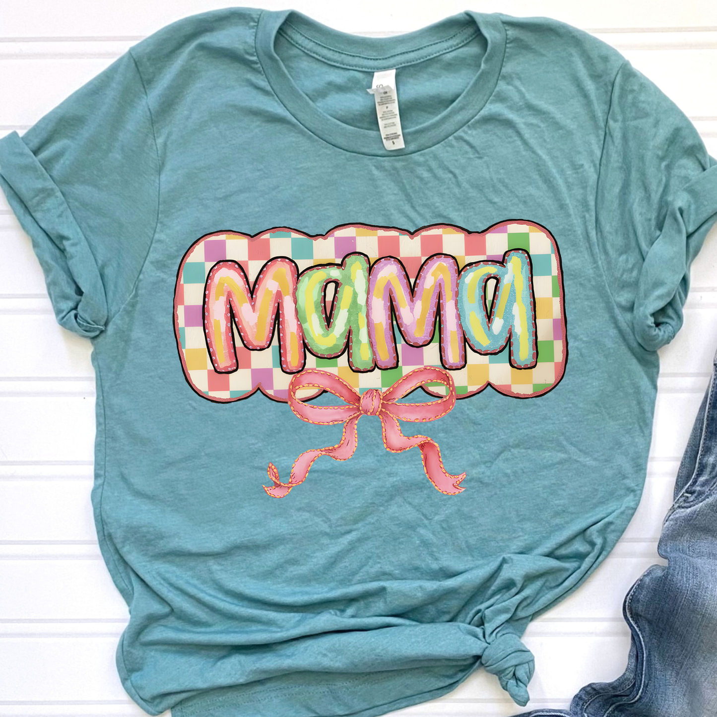 Pastel Checkered Mama Graphic Tee
