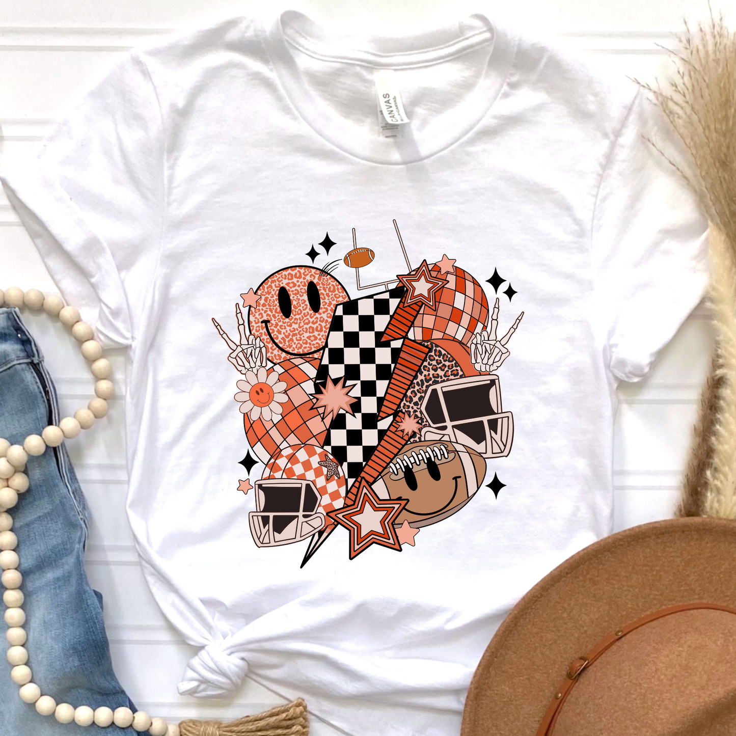 Football Collage Orange Graphic Tee