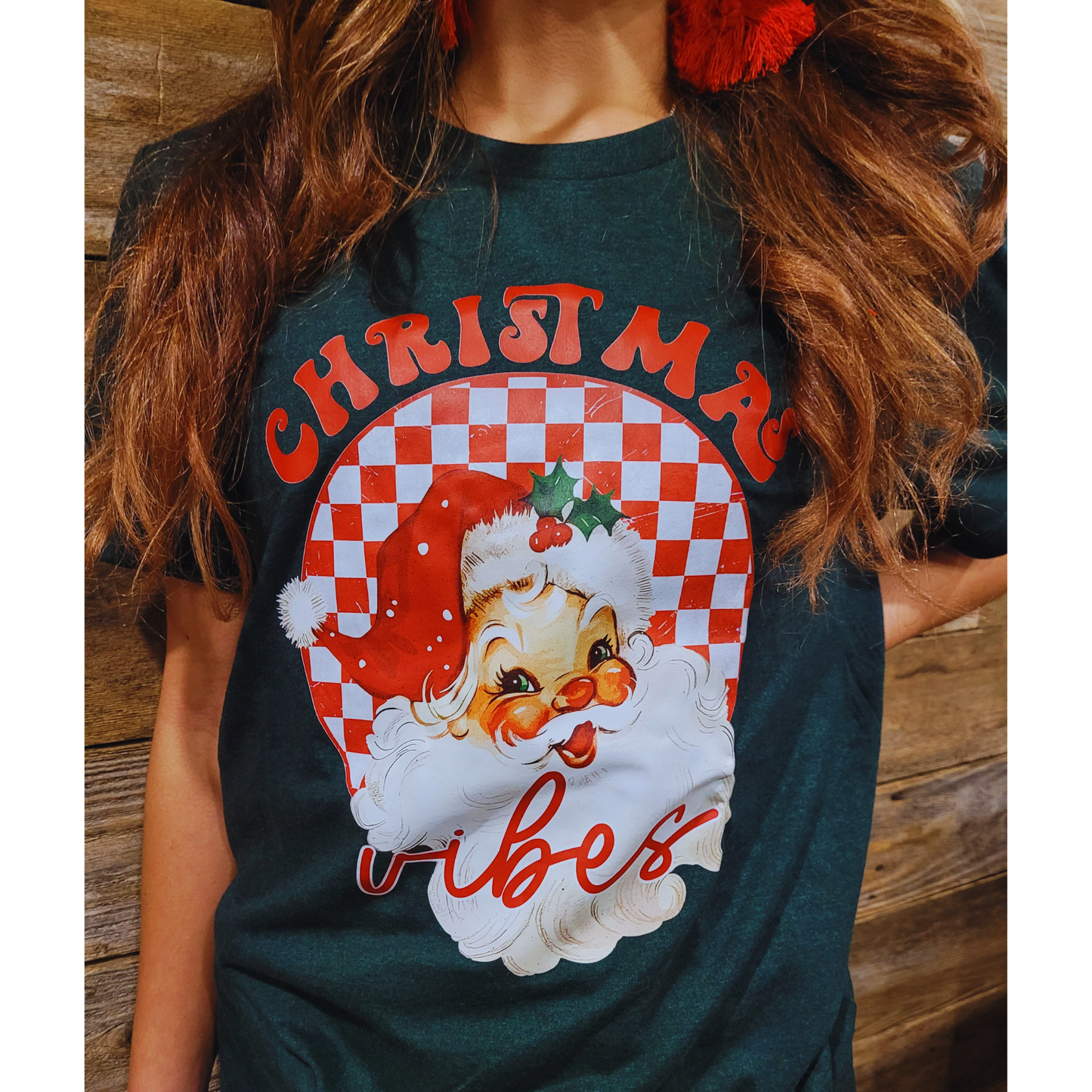 Christmas Vibes Santa Red Graphic Tee