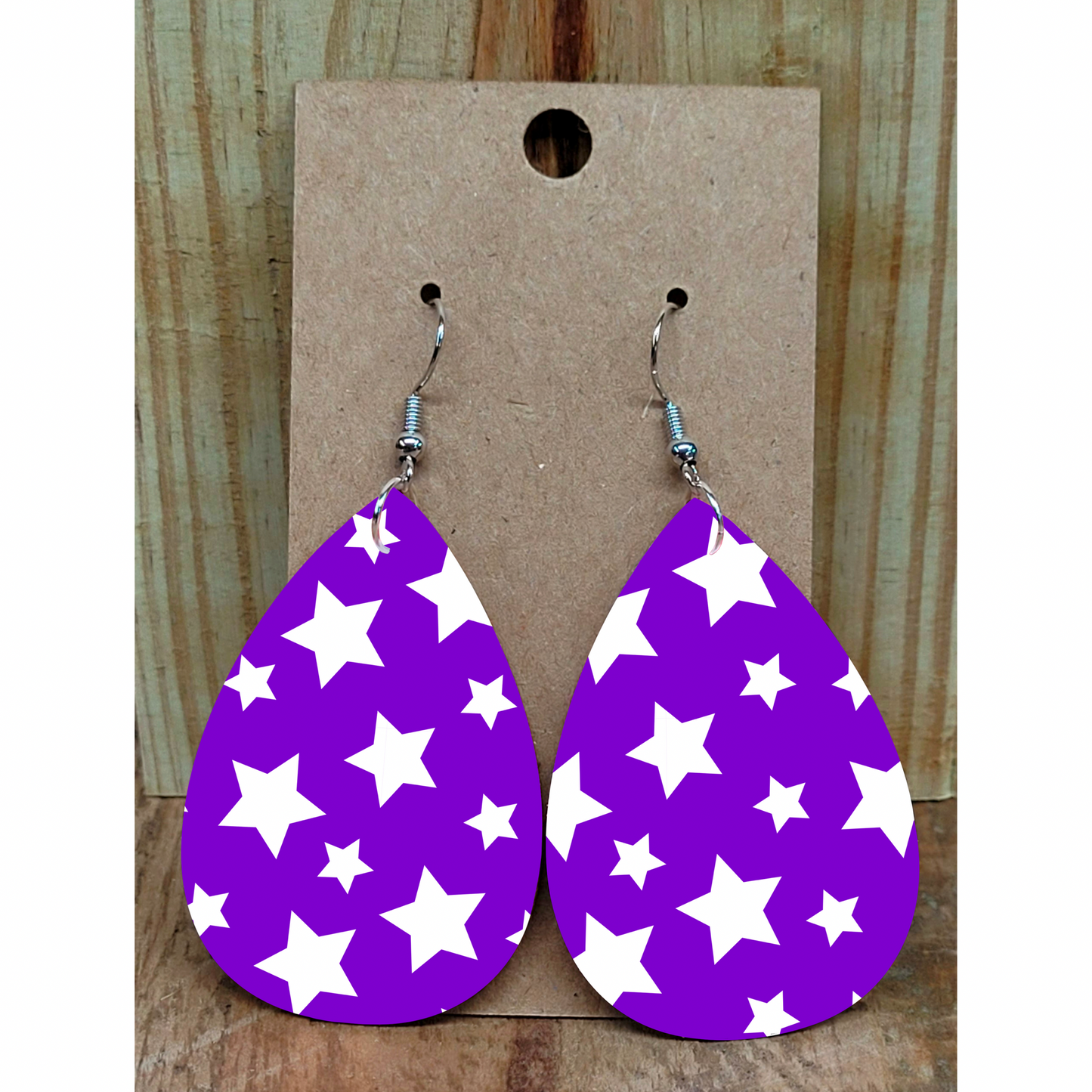 Purple and White Star Earrings
